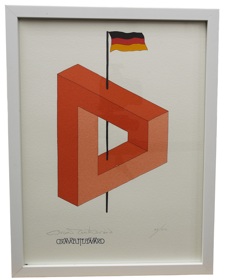 OSCAR REUTERSVÄRD. Färglitografi ur mappen "Fifteen European Impossible Figures". Tyskland, numrerad 58/210, signerad.