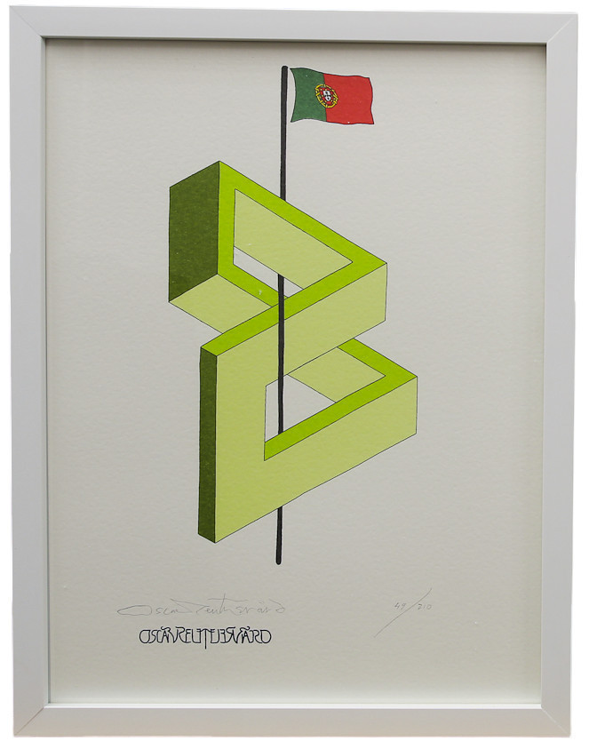 OSCAR REUTERSVÄRD. Färglitografi ur mappen "Fifteen European Impossible Figures". Portugal, numrerad 58/210, signerad.