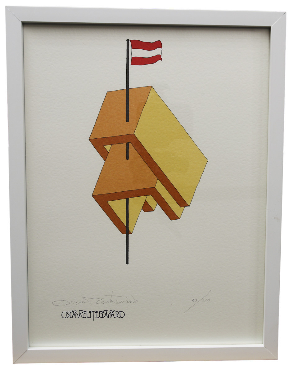 OSCAR REUTERSVÄRD. Färglitografi ur mappen "Fifteen European Impossible Figures". Österrike, numrerad 58/210, signerad.