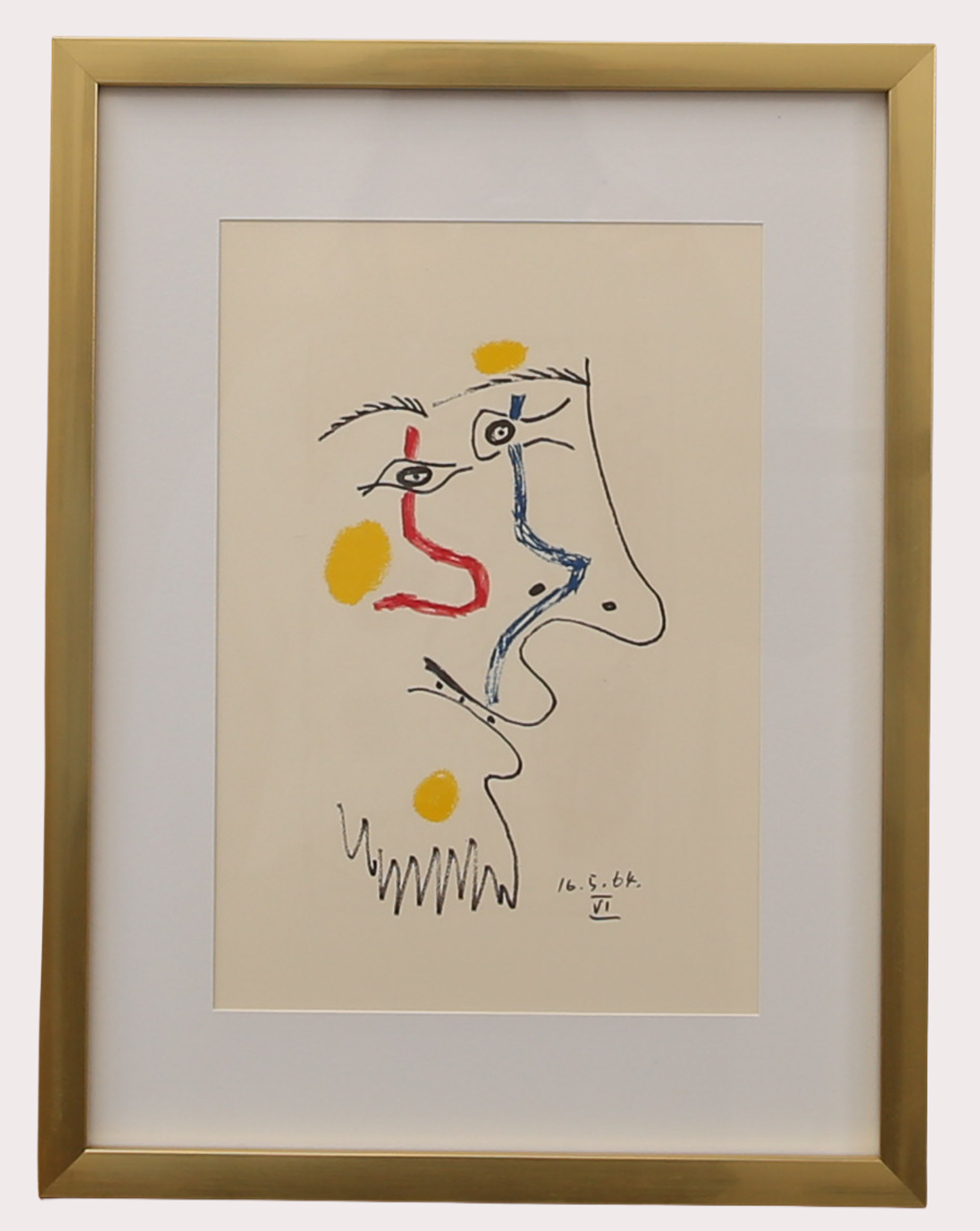 PABLO PICASSO. Efter, färglitografi , mansporträtt märkt 16.5.64 VI, ur "LE GOUT DU BONHEUR" , Schünemann år 1970. Nr 403.