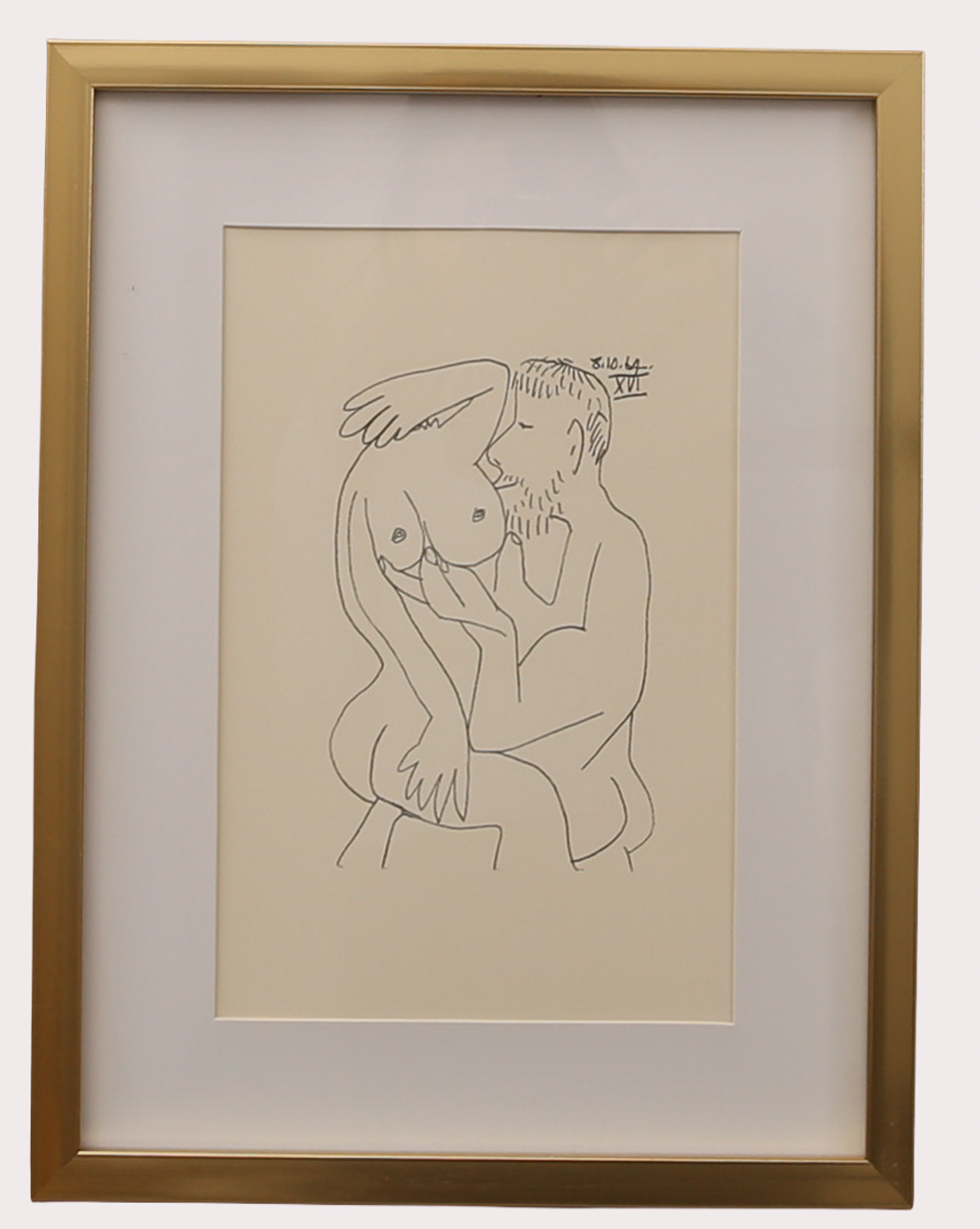 PABLO PICASSO. Efter, litografi , erotiskt motiv märkt 8.10.64 XVI, ur "LE GOUT DU BONHEUR" , Schünemann år 1970. Nr 403.