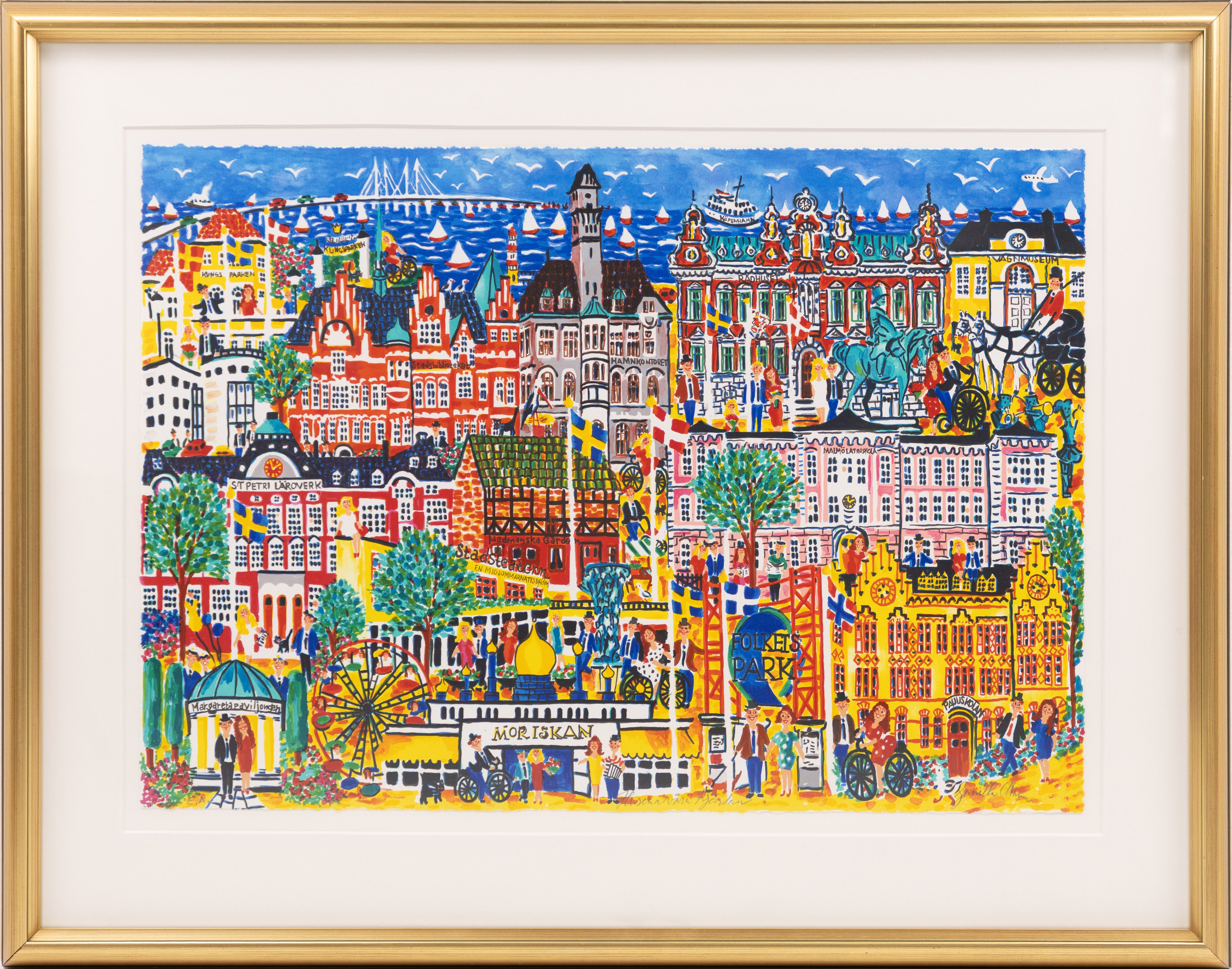 GUNILLA MANN. Litografi, EA, Malmömotiv, 80x63 cm.