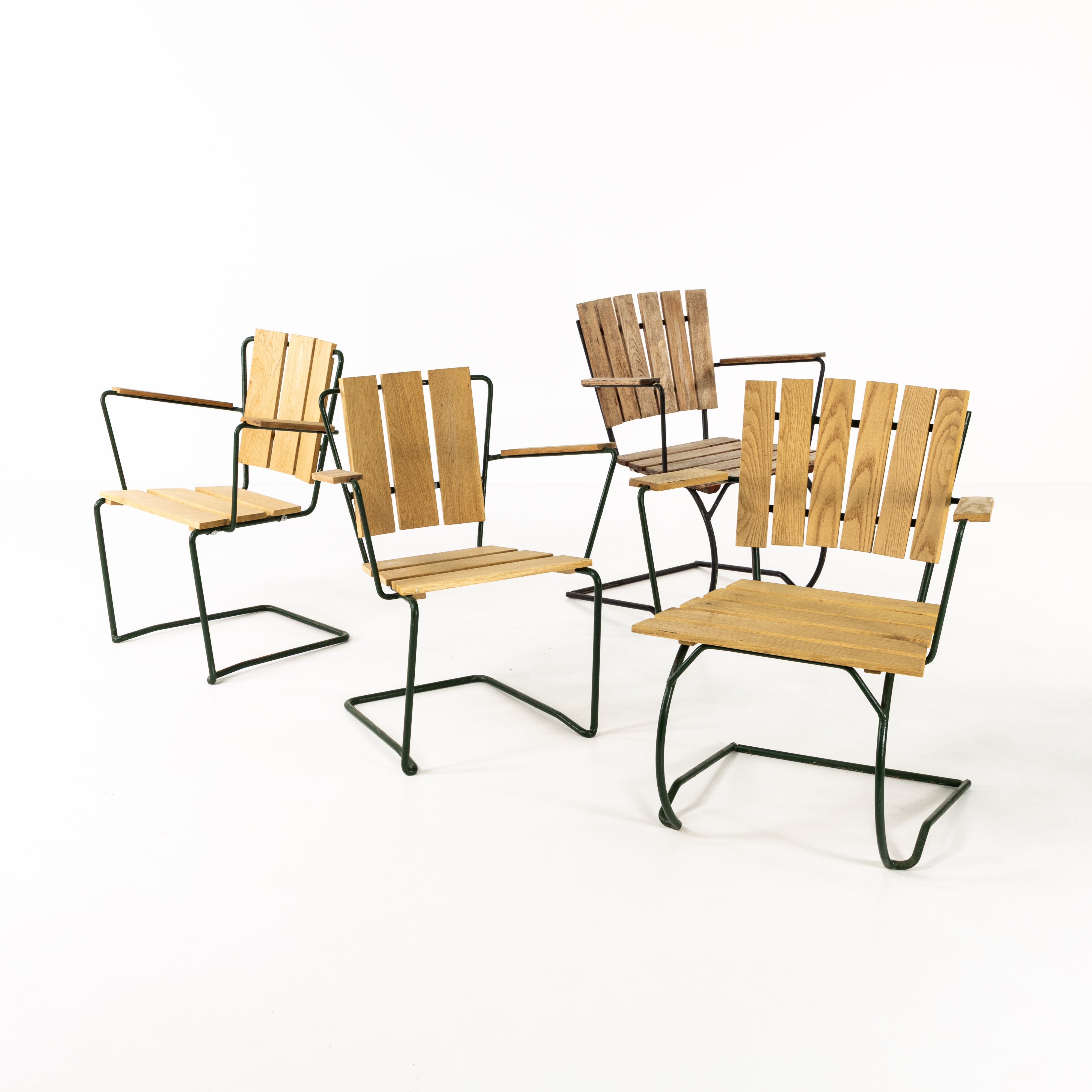 TRÄDGÅRDSSTOLAR, 4 st, stål/ek, 50/60-tal.