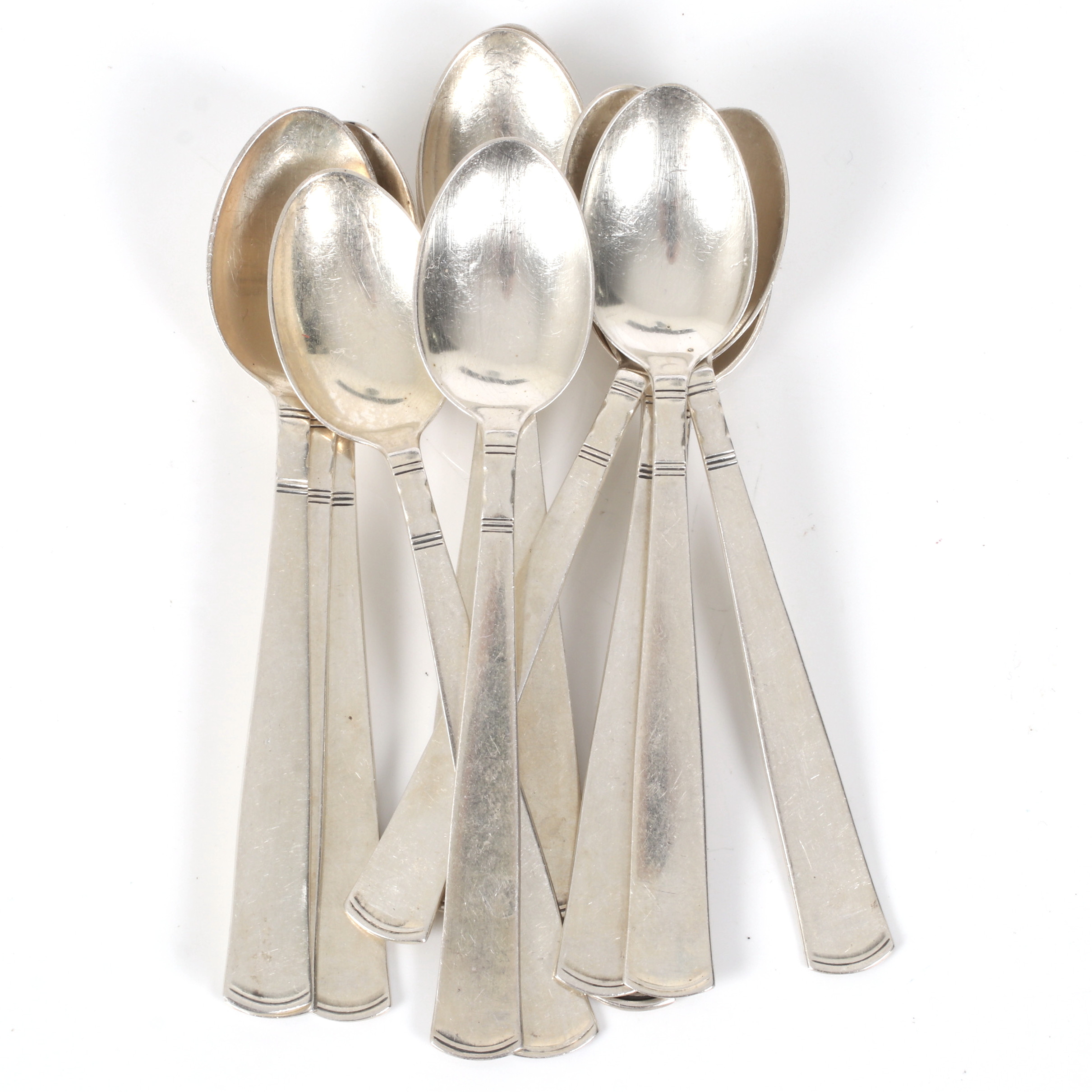 KAFFESKEDAR, 12 st. silver, modell "Rosenholm", GAB, Stockholm. 1970/80-tal. Vikt 145 gram.