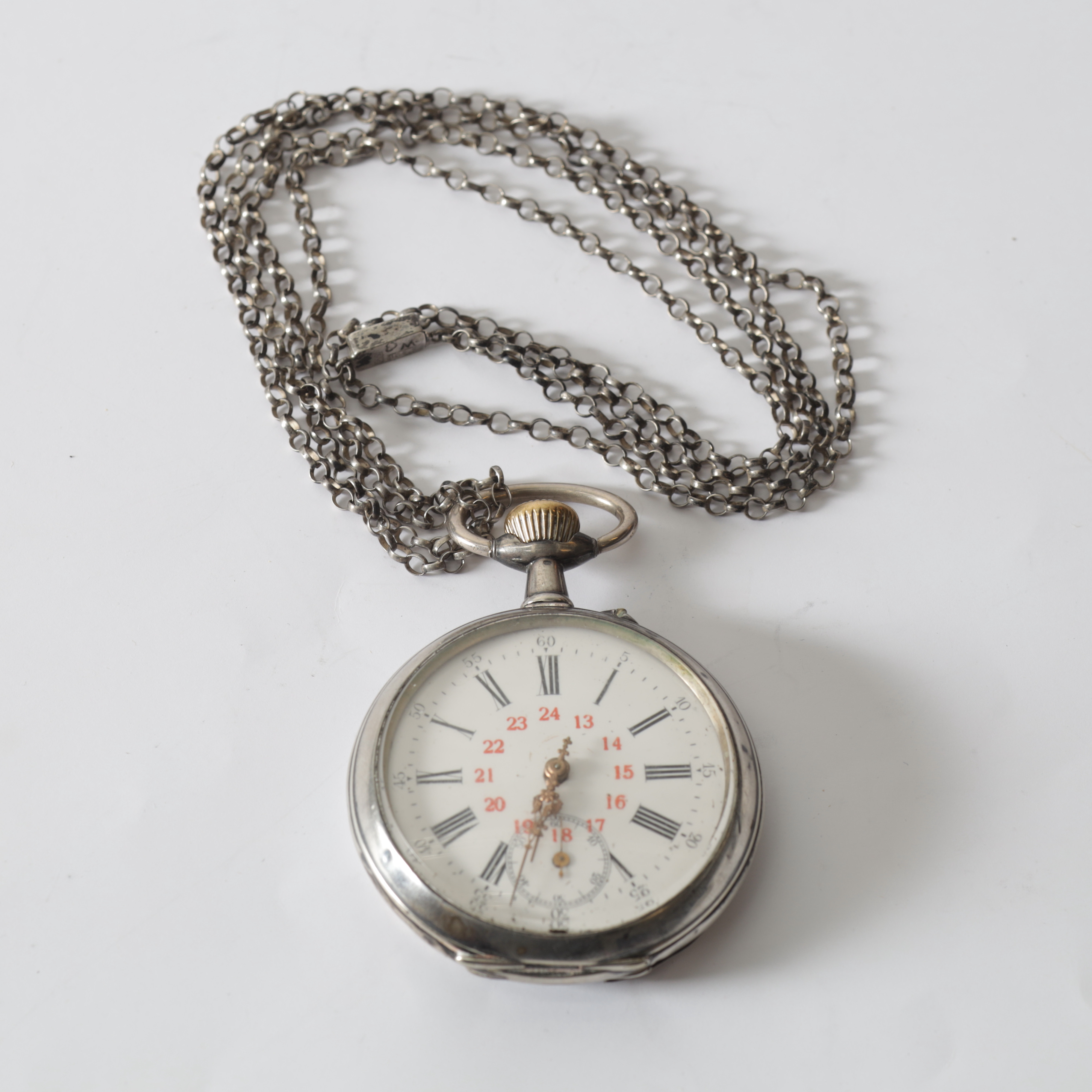 FICKUR, boett & kedja i silver, Remontoir, 24-timmars.