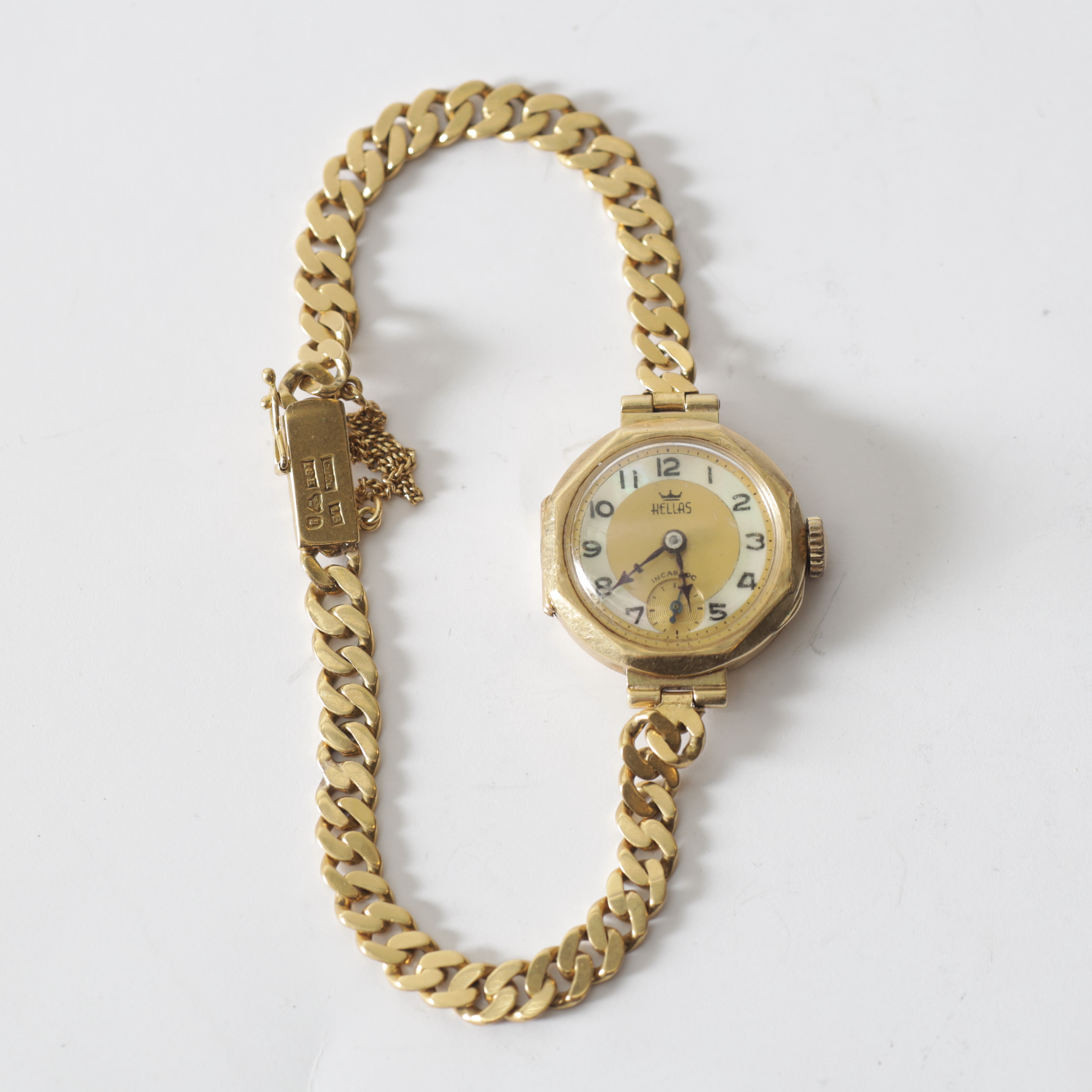 ARMBANDSUR, boett i 14K & armband i 18K guld, Hellas. Totalvikt ca 18,2 gram.