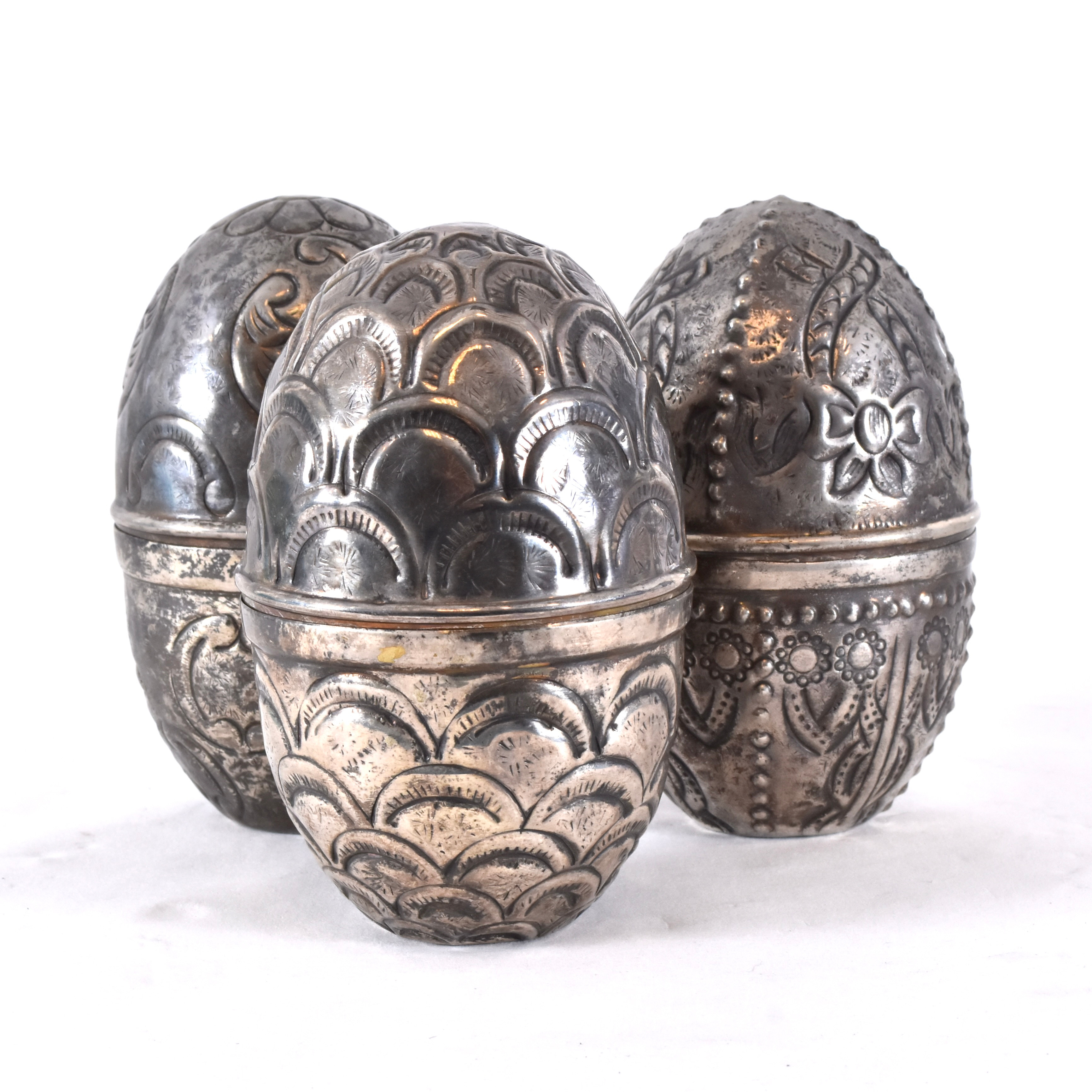 ÄGG, 3-stycken, nysilver, 1900-tal.
