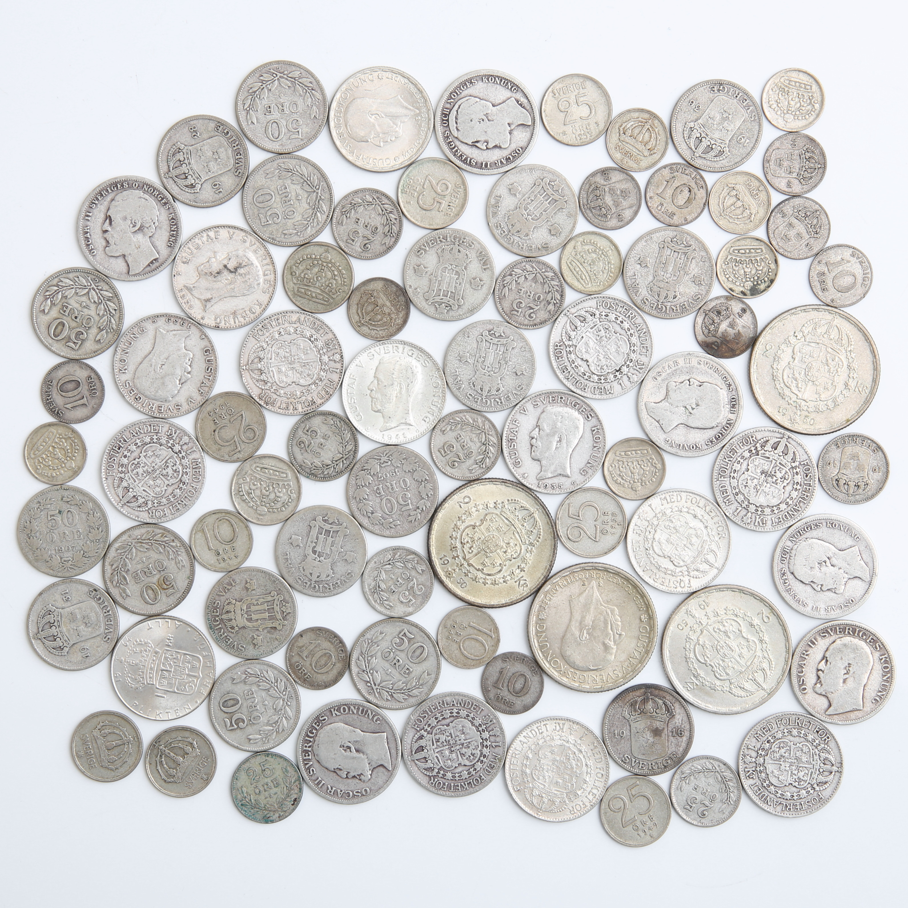 SILVERMYNT, 78 st, finvikt 220 gram, Sverige, mestadels 1900-tal.