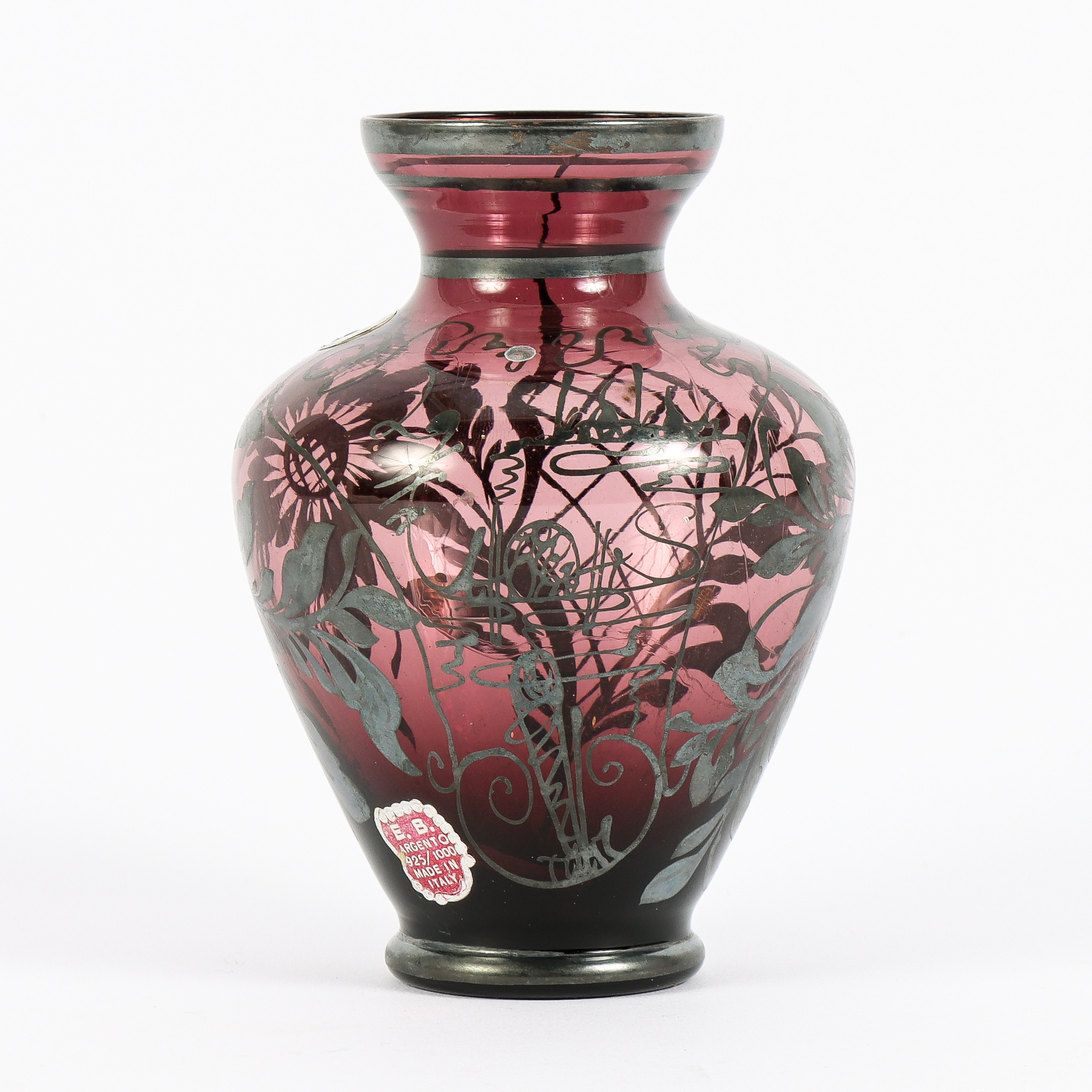 VAS glas, med silverinläggningar, Murano.