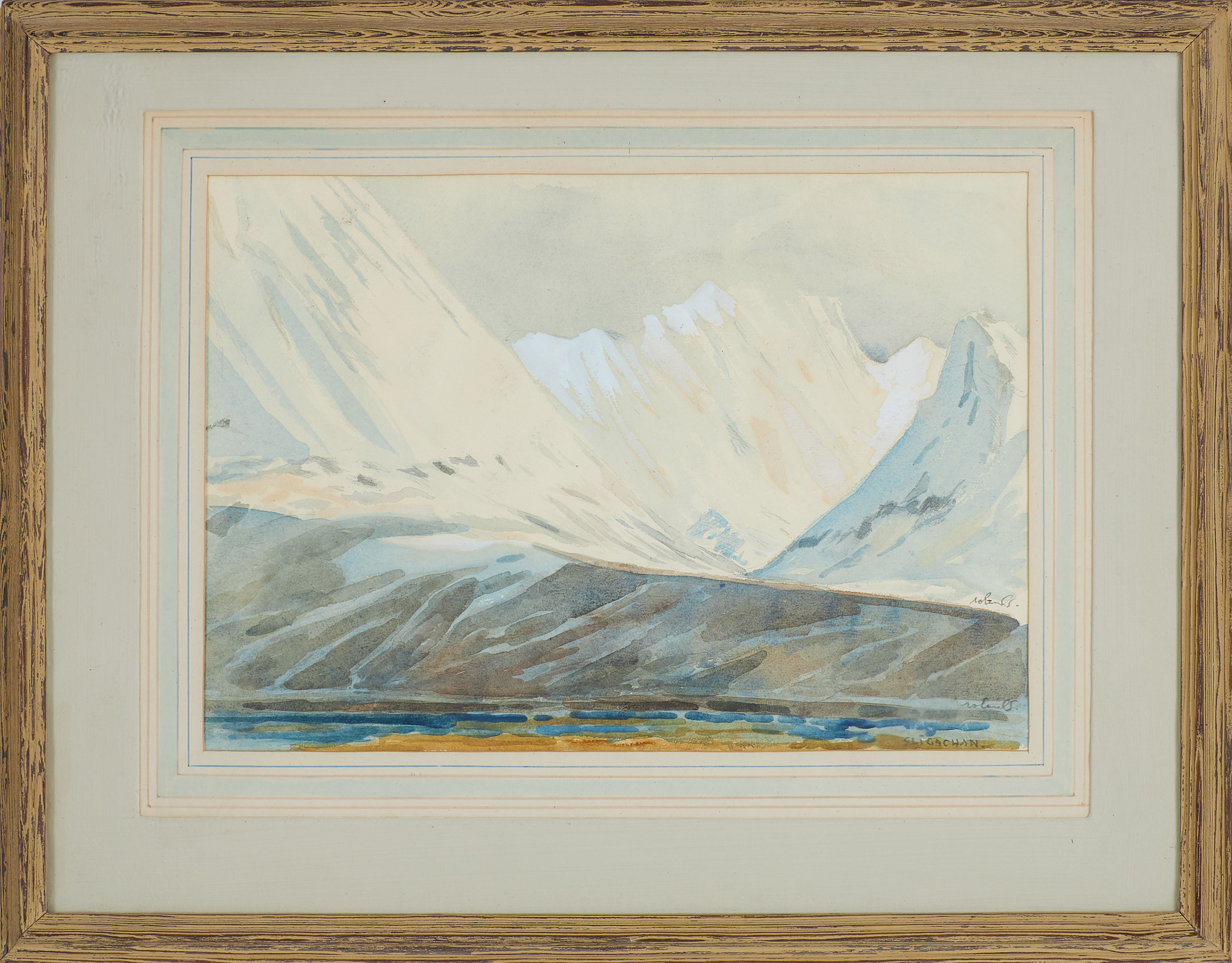 ROLAND SVENSSON. "Sligachan", Skye, Skottland, akvarell och täckvitt, signerad Roland S.