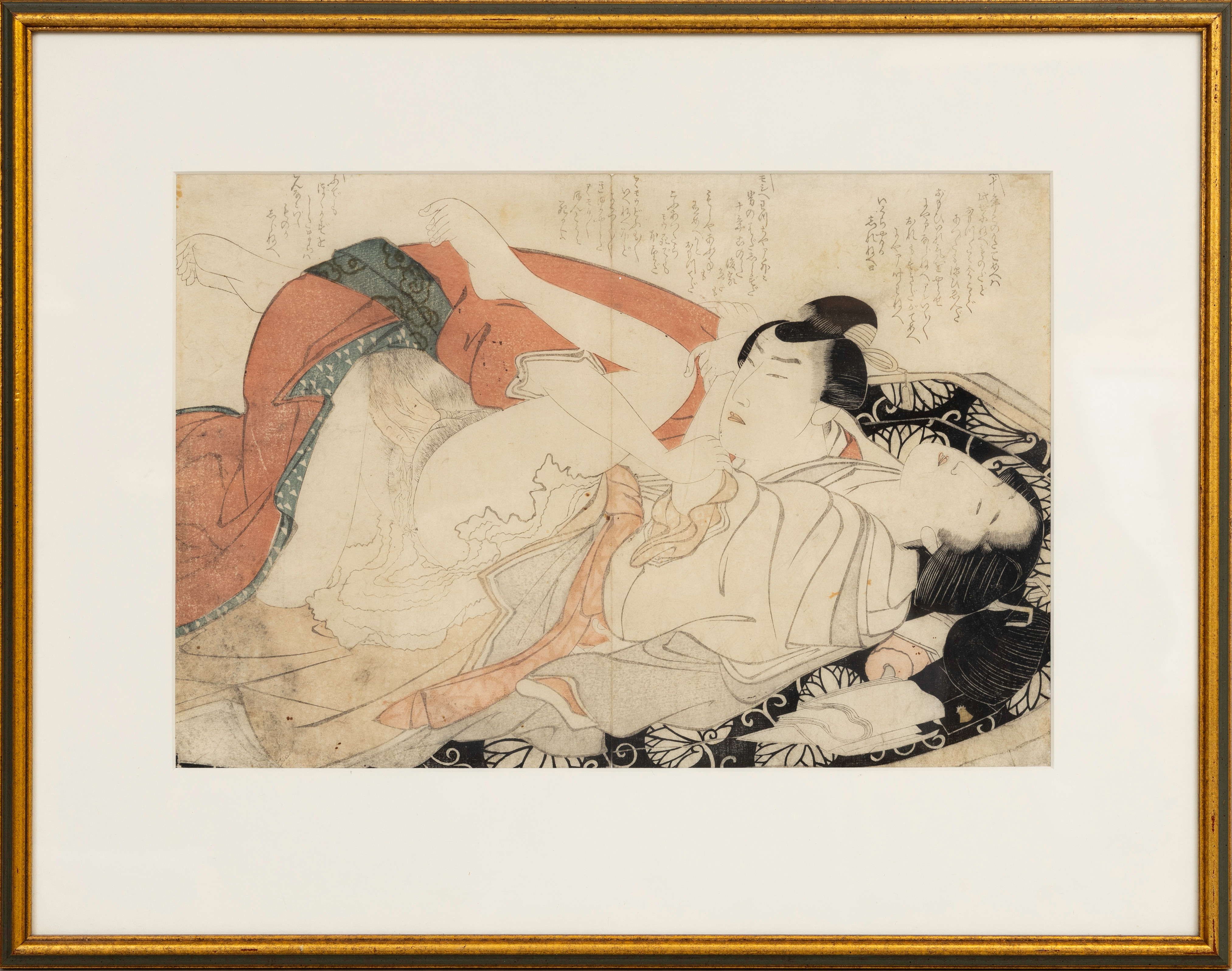 OIDENTIFIERAD KONSTNÄR. Shunga, träsnitt, Japan, 1800-/1900-tal.