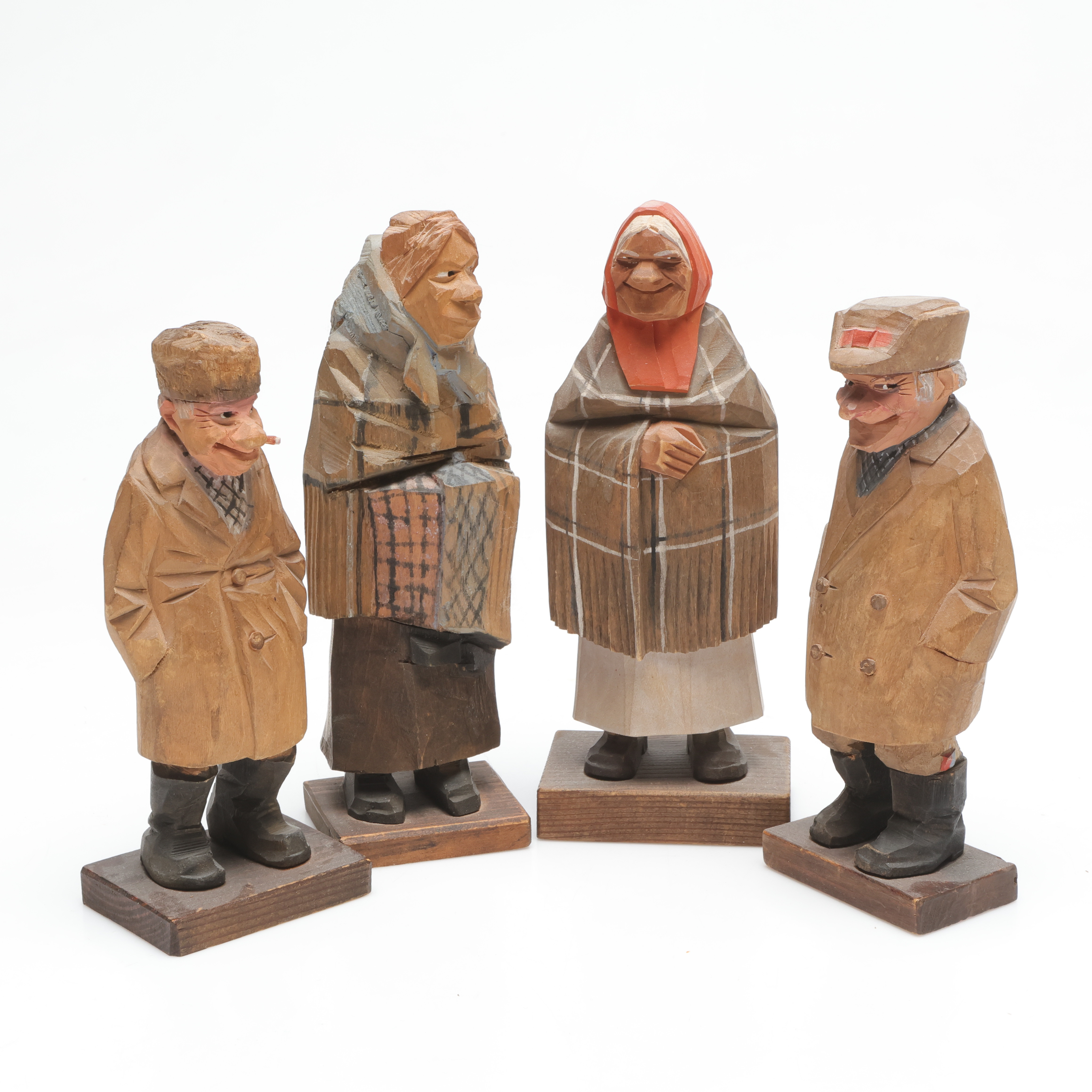 CARL JOHAN TRYGG. skulpturer, 4 st, snidat trä.