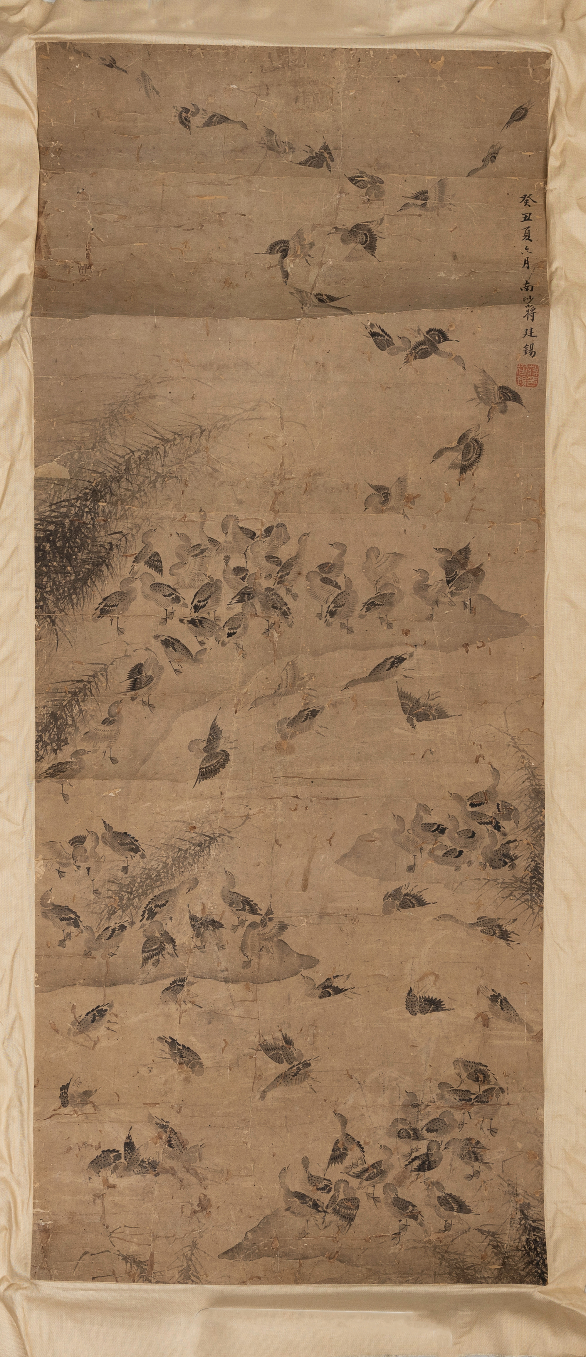 OIDENTIFIERAD KONSTNÄR. Rullmålning, flygande gäss, tusch, Kina, 1800-/1900-tal.