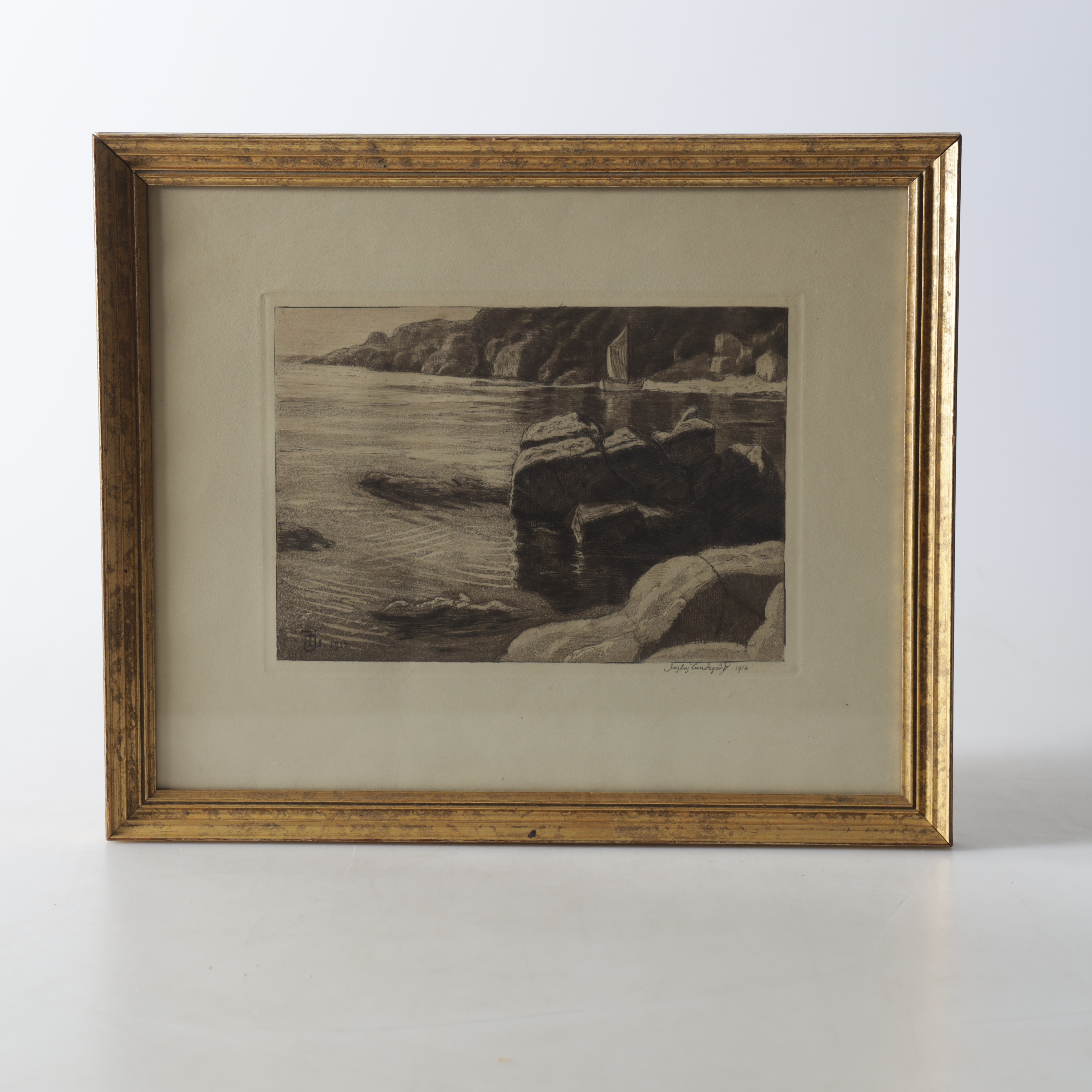 JUSTUS LUNDEGÅRD. Skärgårdsmotiv, etsning, signerad samt daterad 1912.