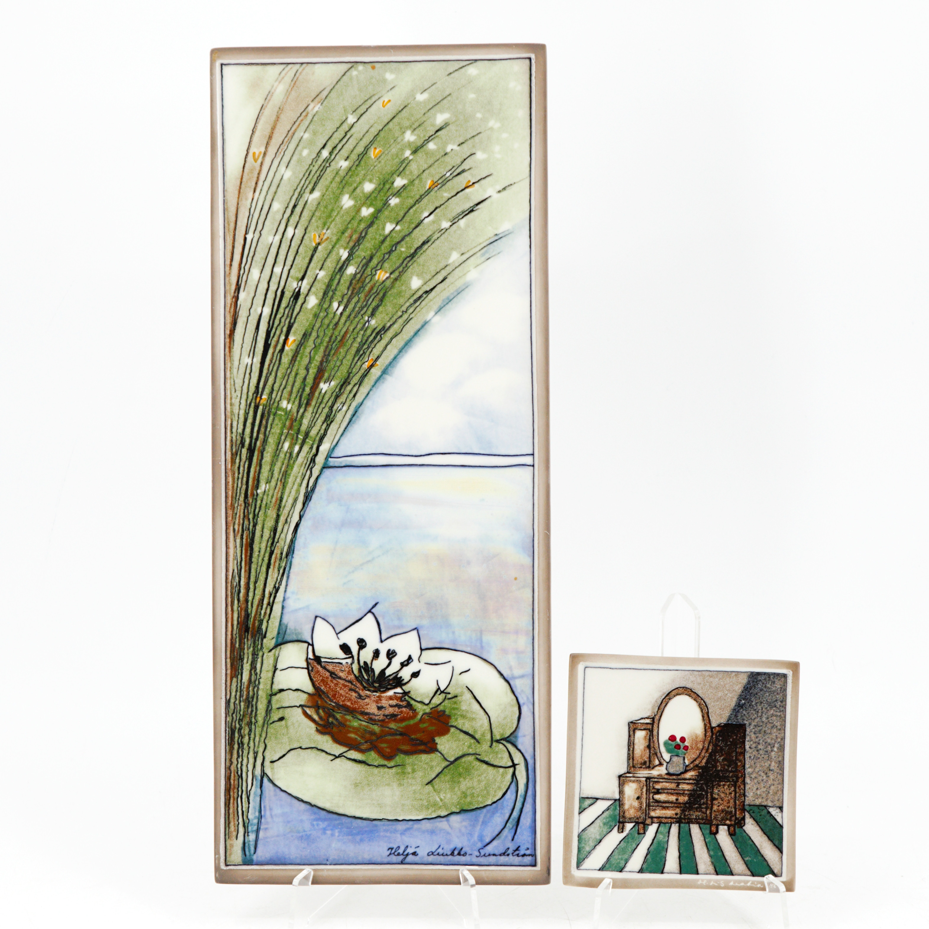 HELJÄ LIUKKO-SUNDSTRÖM. Porslinstavlor, 2 st, Arabia, Finland.