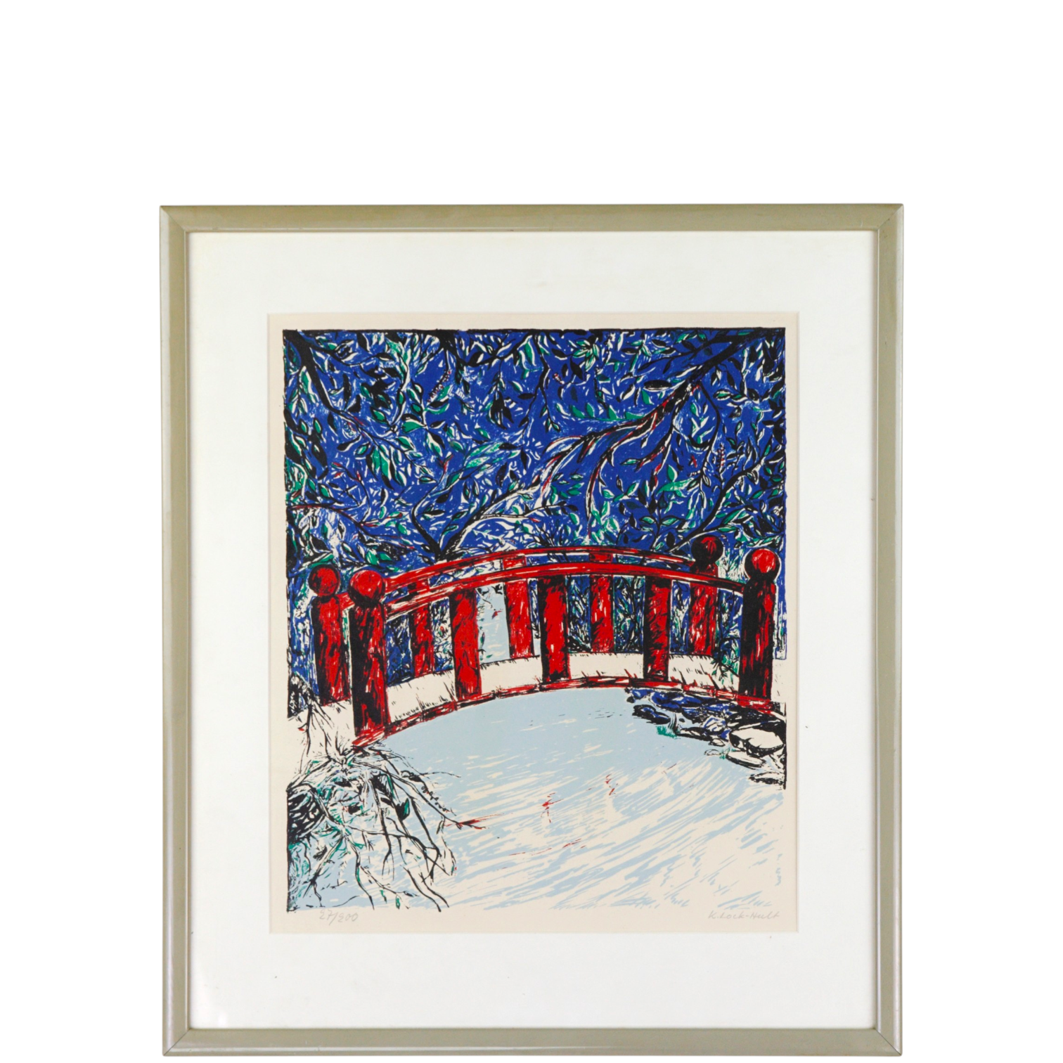 KERSTIN LOCK-HULT. Litografi, 27/200, Den röda bron, signerad.