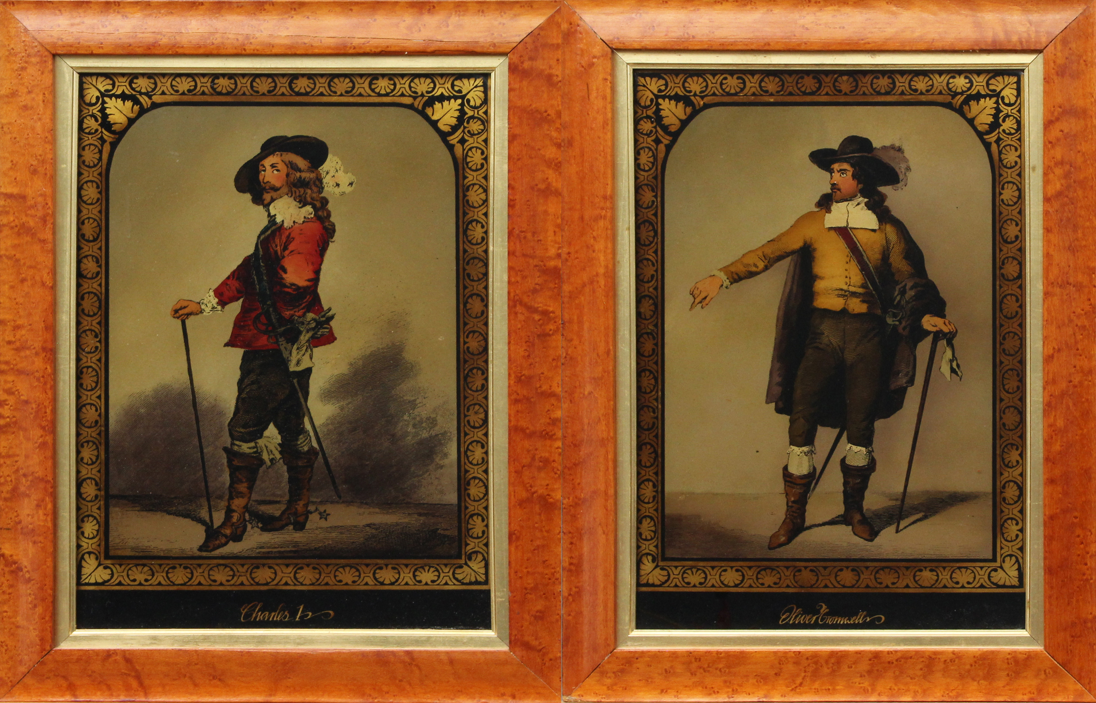 KONSTTRYCK, 2 st, föreställande Charles I och Cromwell.