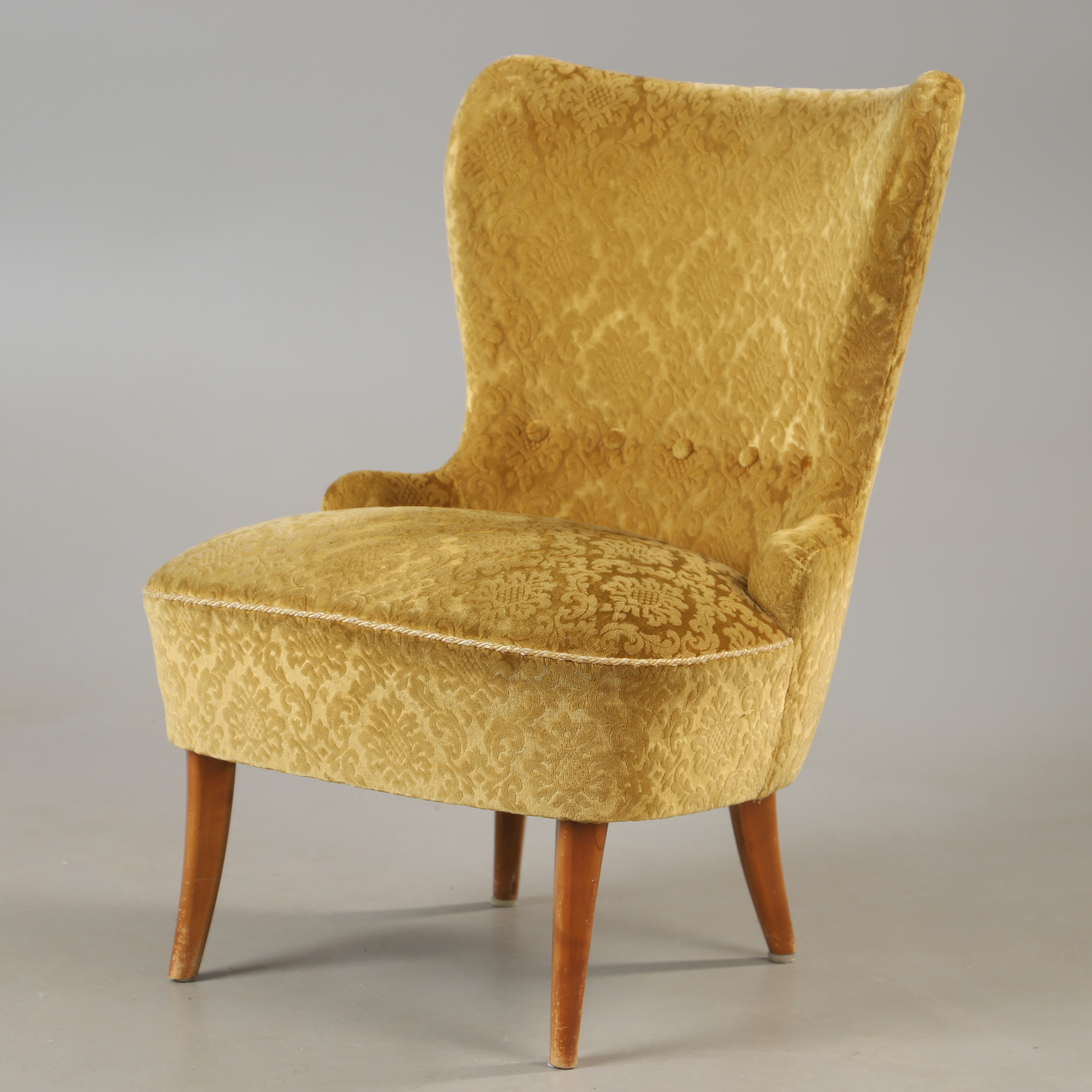 EMMAFÅTÖLJ, mahogny med textilklädsel, 1900-talets mitt.