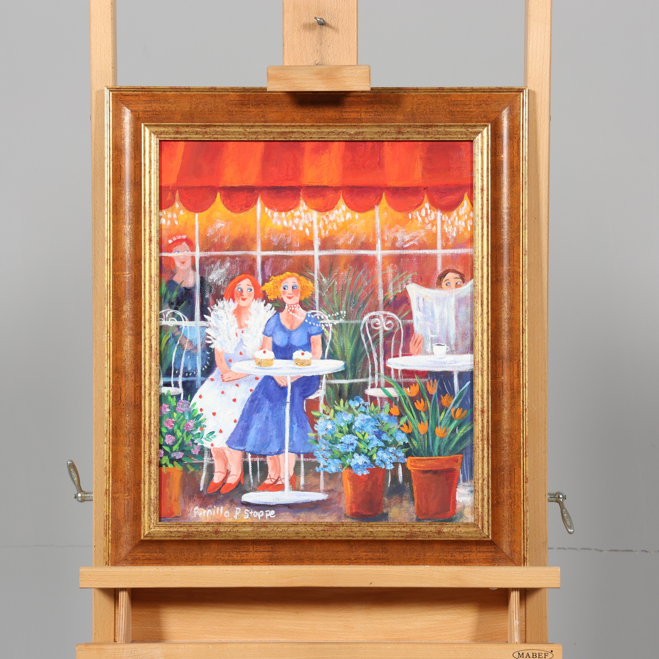 PERNILLA STAPPE. OLJA PÅ DUK, caféscen, signerad.