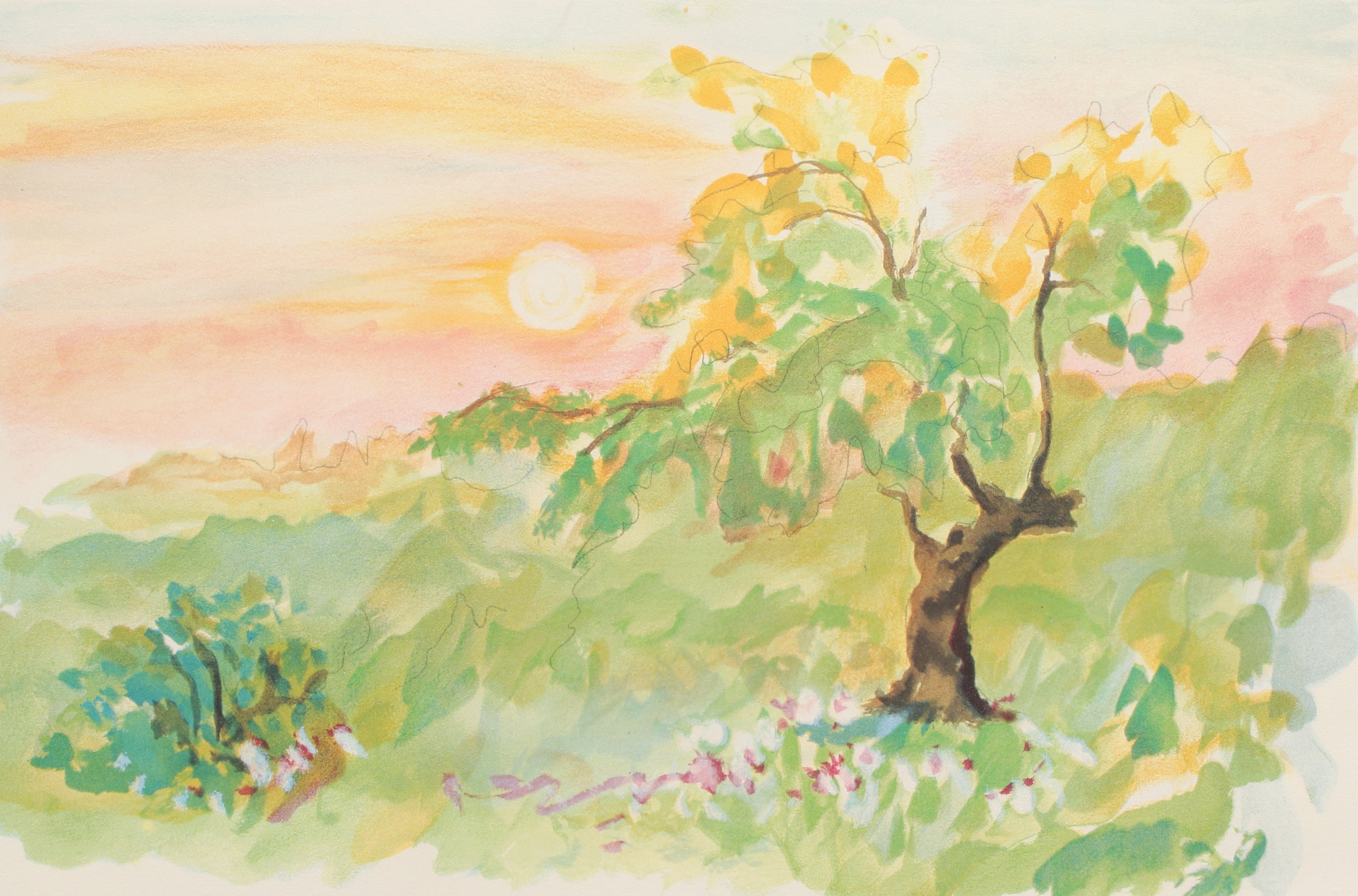 ASTRI BERGMAN-TAUBE. Litografi, "Sommarmorgonen står ljus och södergöken gal", signerad, 1900-tal.