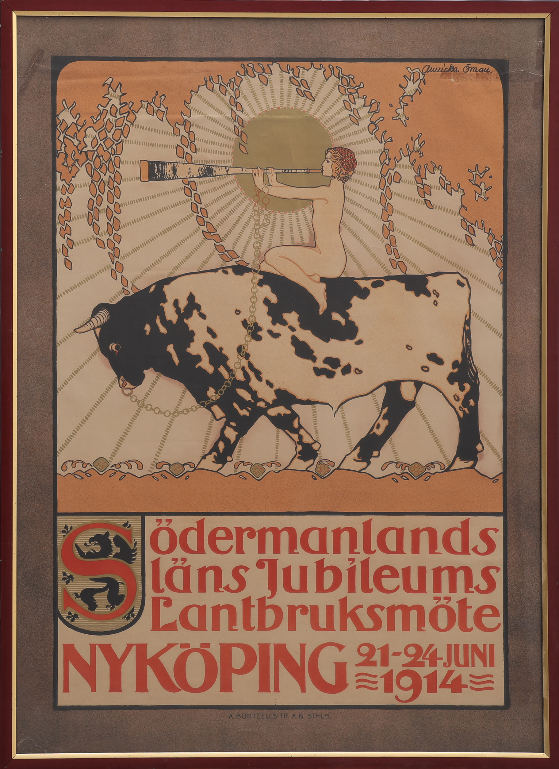 ANN (ANNICKA) LINDEBERG-ÖMAN 1882-1969. LITOGRAFISK AFFISCH, SÖDERMANLANDS LÄNS JUBILEUMS LANTBRUKSMÖTE, NYKÖPING 21-24 JUNI 1914.