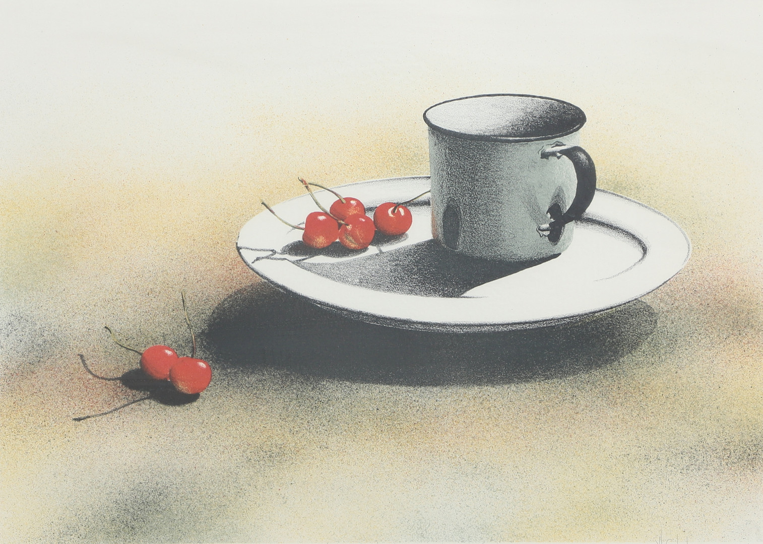 NILS-ERIK JOHANSSON. Färglitografi, stilleben med körsbär, signerad, numrerad 161/180.