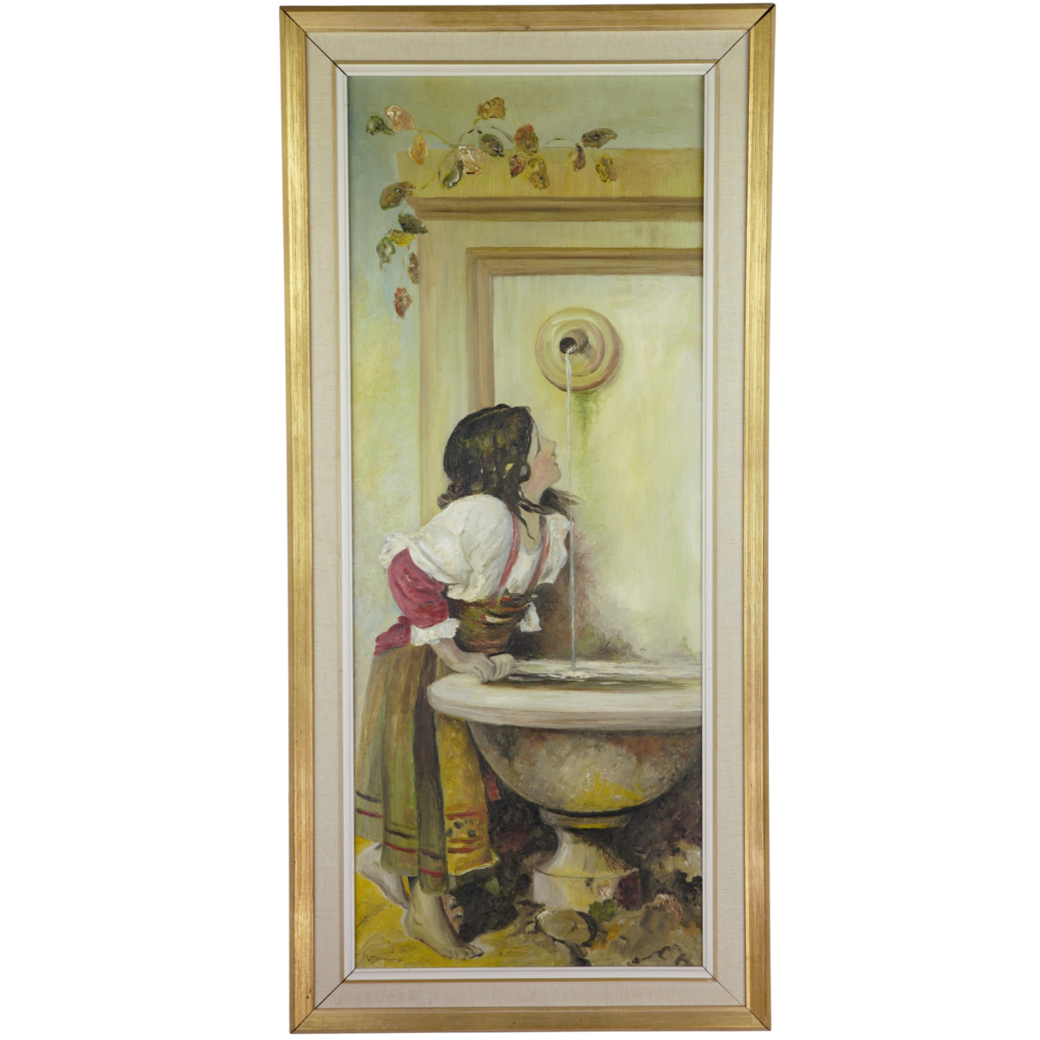 VIGGO JOHANSEN. Olja på duk, flicka vid drickfontän, signerad.