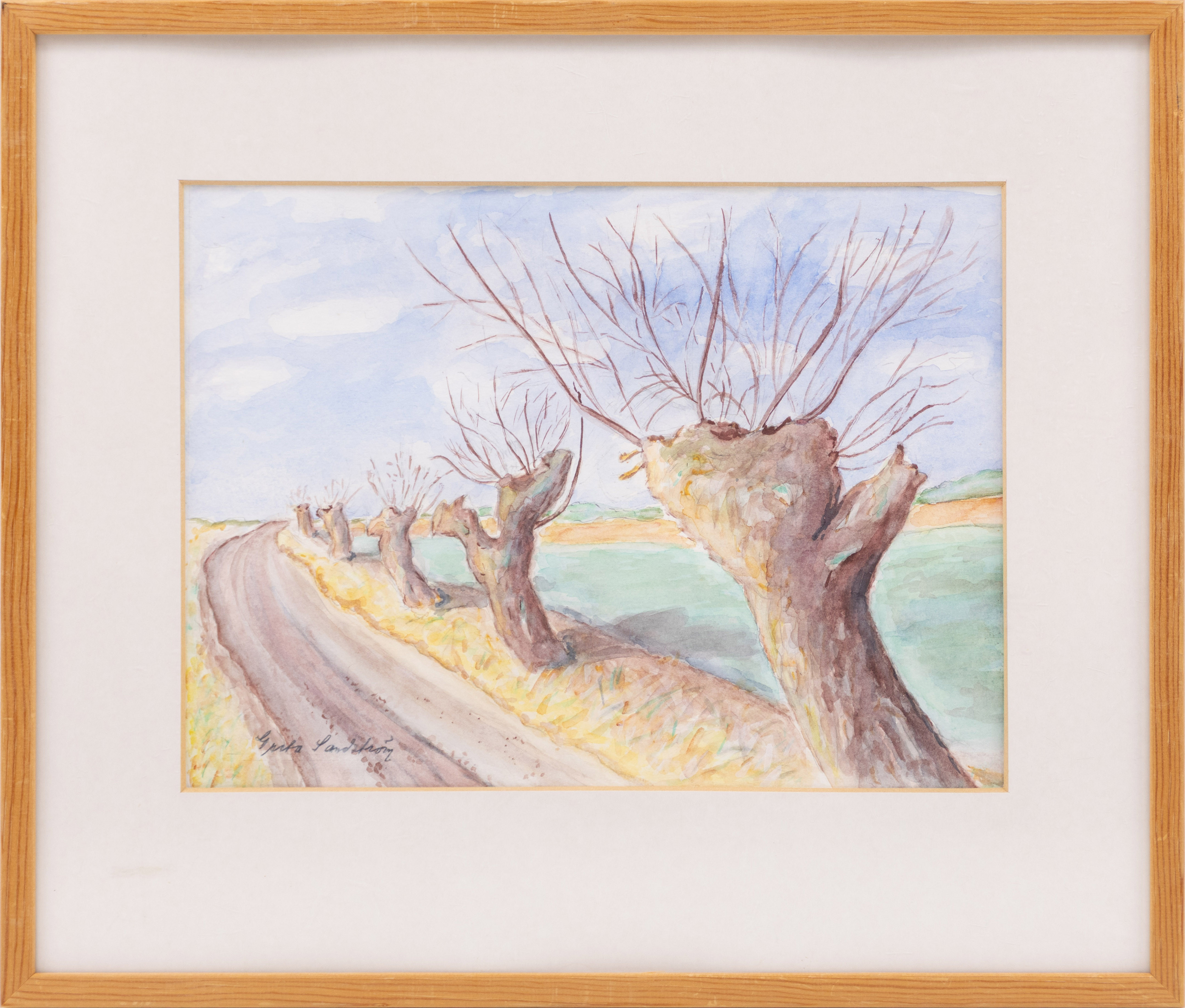GRETA SANDSTRÖM. Akvarell, pilevall, signerad.