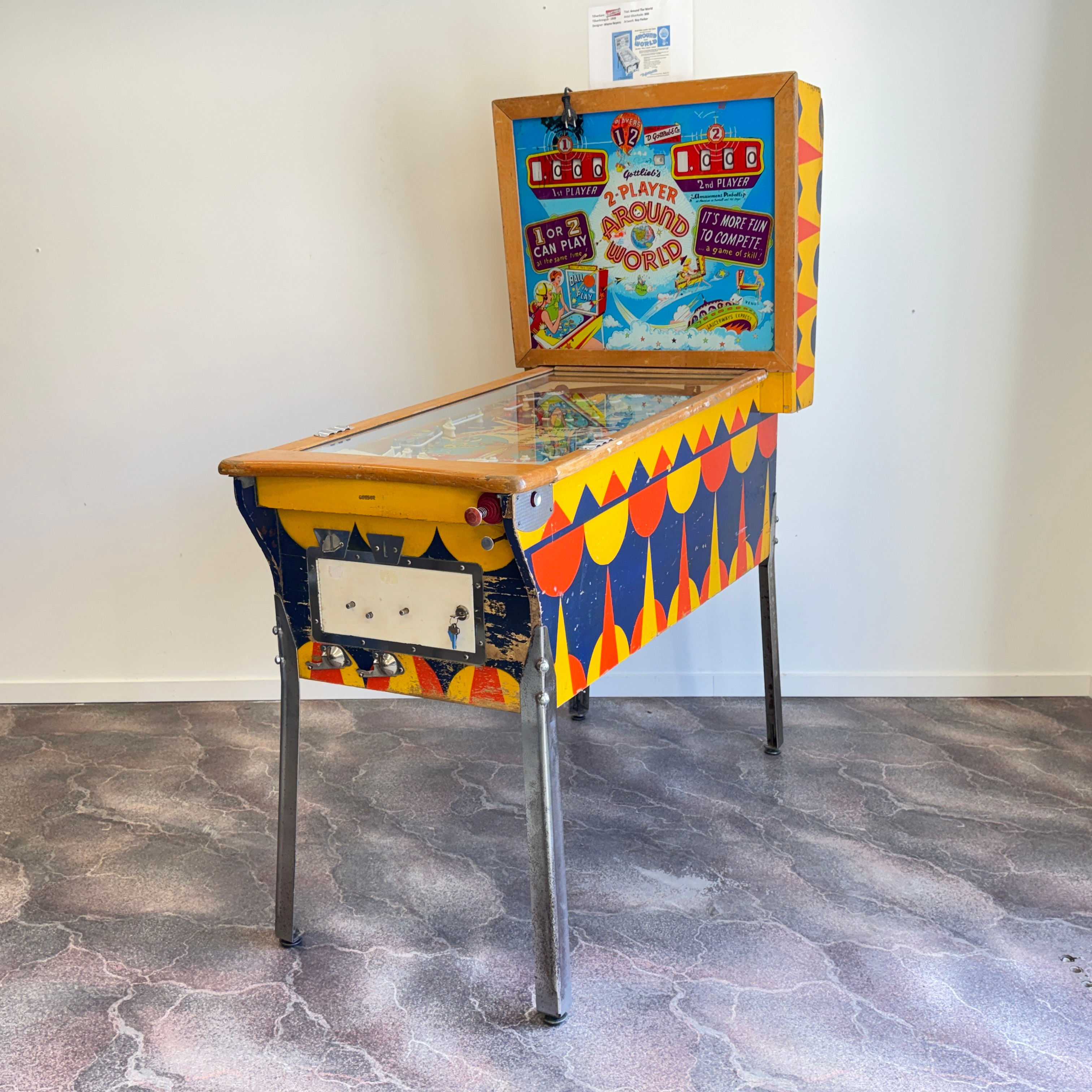 FLIPPERSPEL, GOTTLIEB AROUND THE WORLD, 1959, USA.