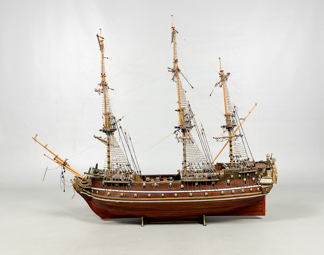 SKEPPSMODELL, trä mässing, snören, proveniens, 1960-tal.