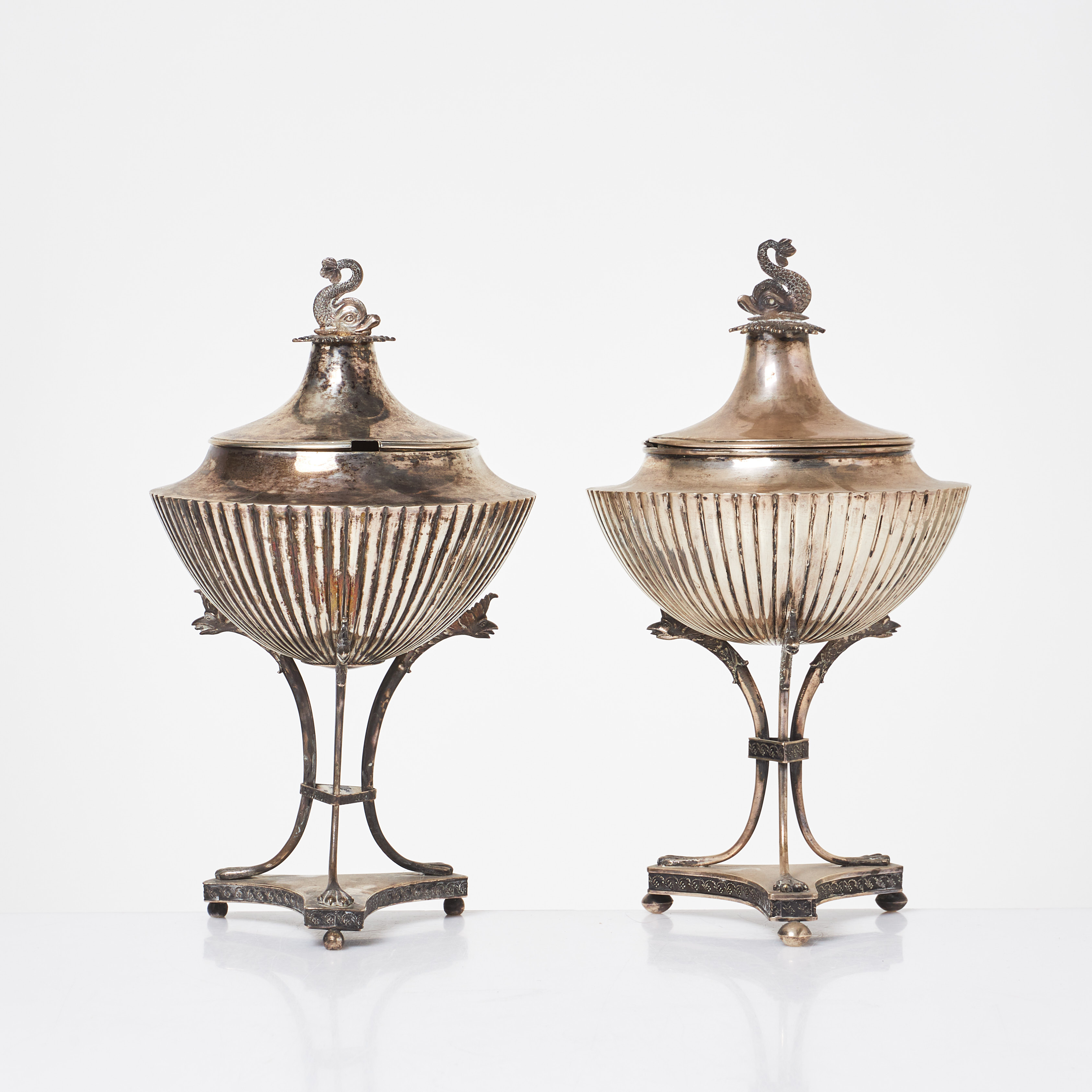 SOCKERSKÅLAR, silver, ett par, Petter Adolf Sjöberg, Stockholm 1813, empire.