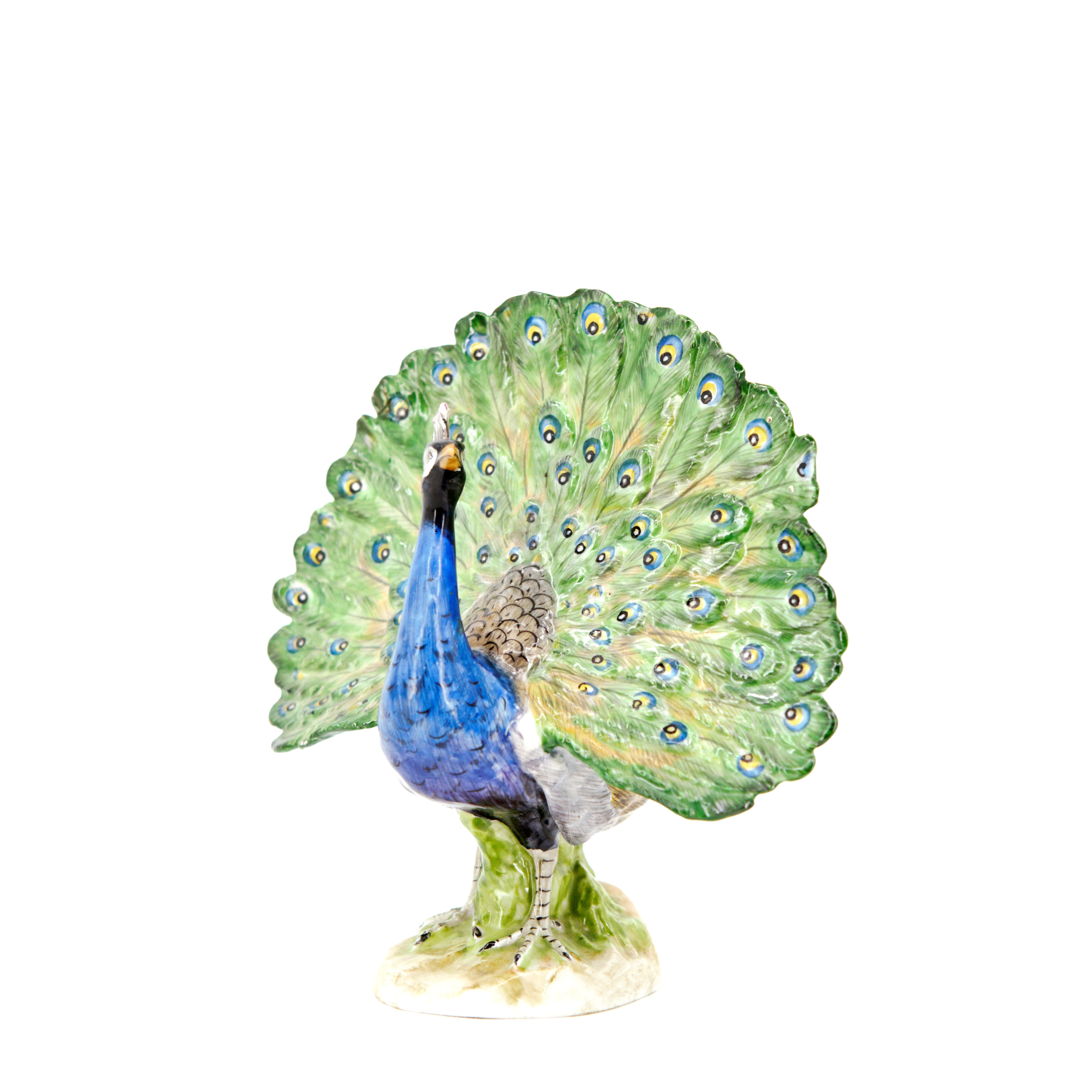 FIGURIN, påfågel, porslin, Dresden, Tyskland, 1900-tal.