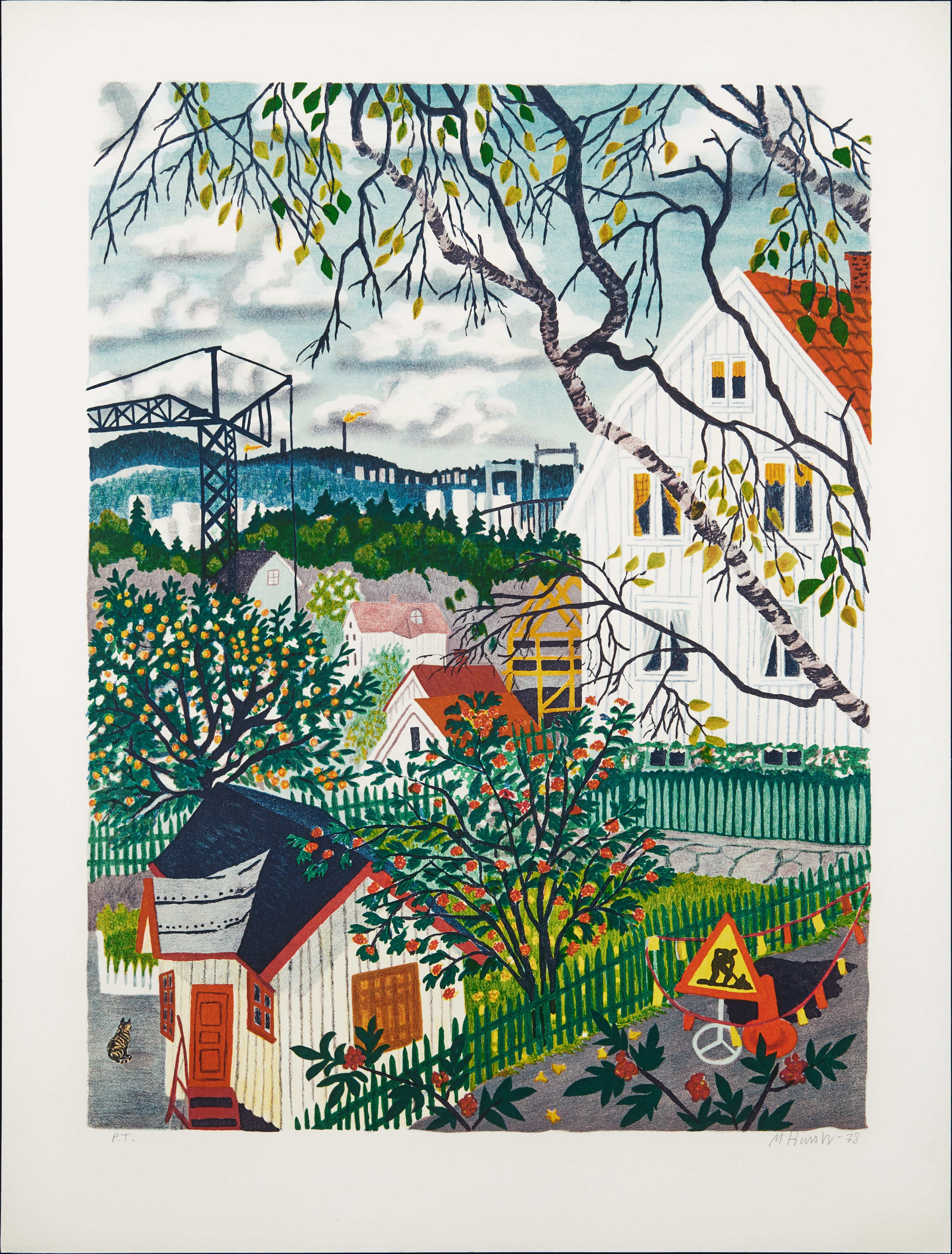 MONA HUSS WALLIN (FÖDD 1944). "Grannens äppelträd", färglitografi.