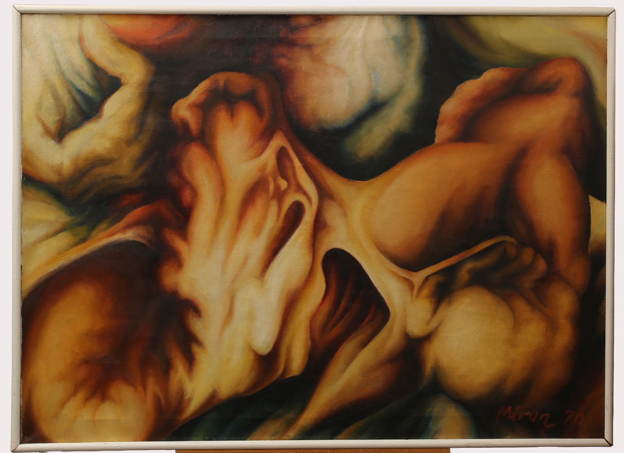 MIROSLAW EUGENIUSZ DLUGOSZ. även benämnd MIRON (Torun 1946-). Olja på duk, titel "Andning", signerad MIRON, daterad 70.