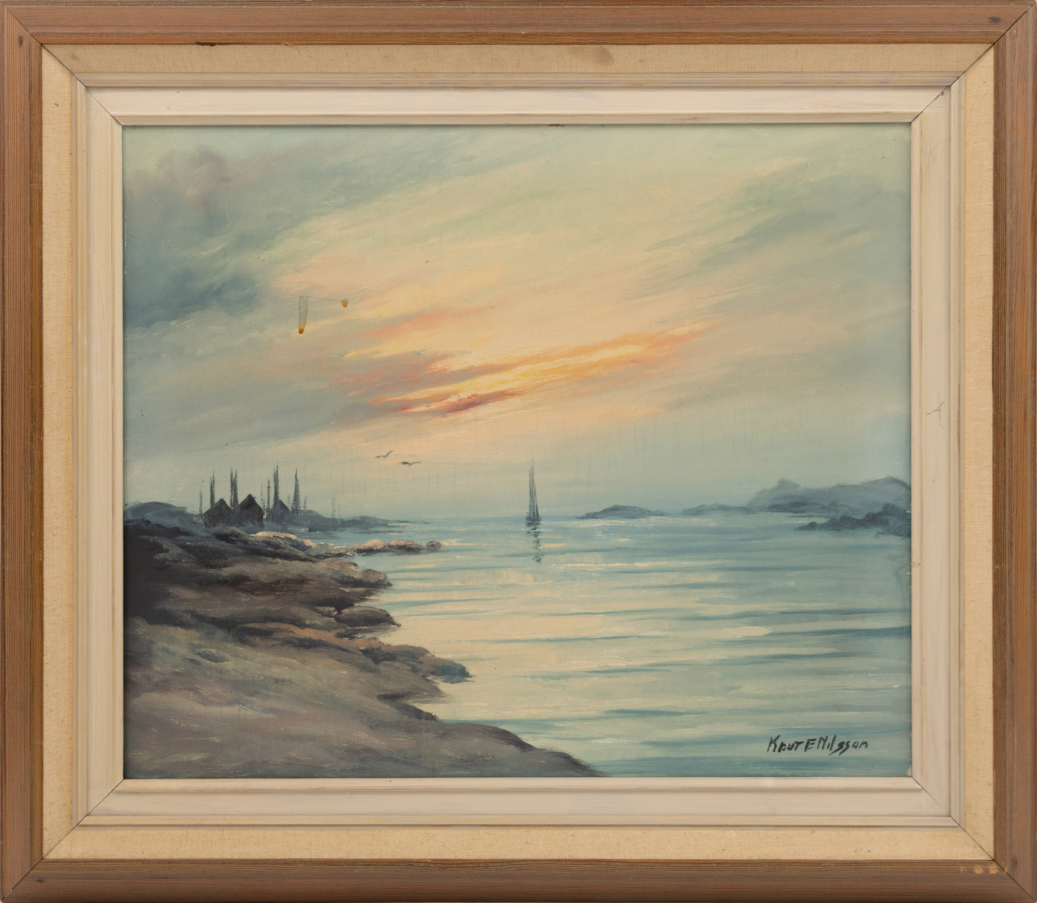 KNUT E NILSSON. Olja på duk, kustmotiv, signerad.