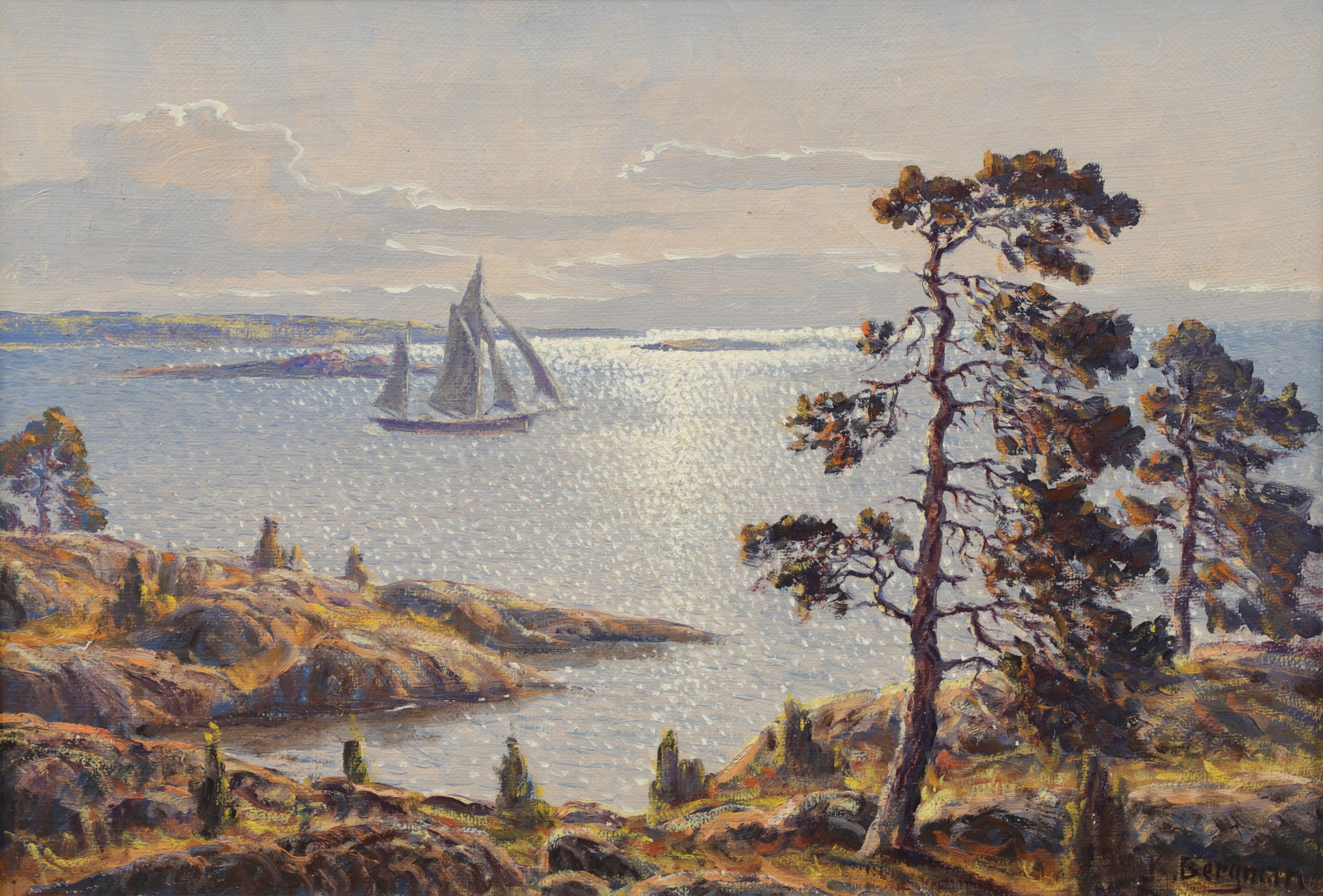 KARL BERGMAN. "Motiv från Tolvöarna Öregrund", olja på duk, signerad.