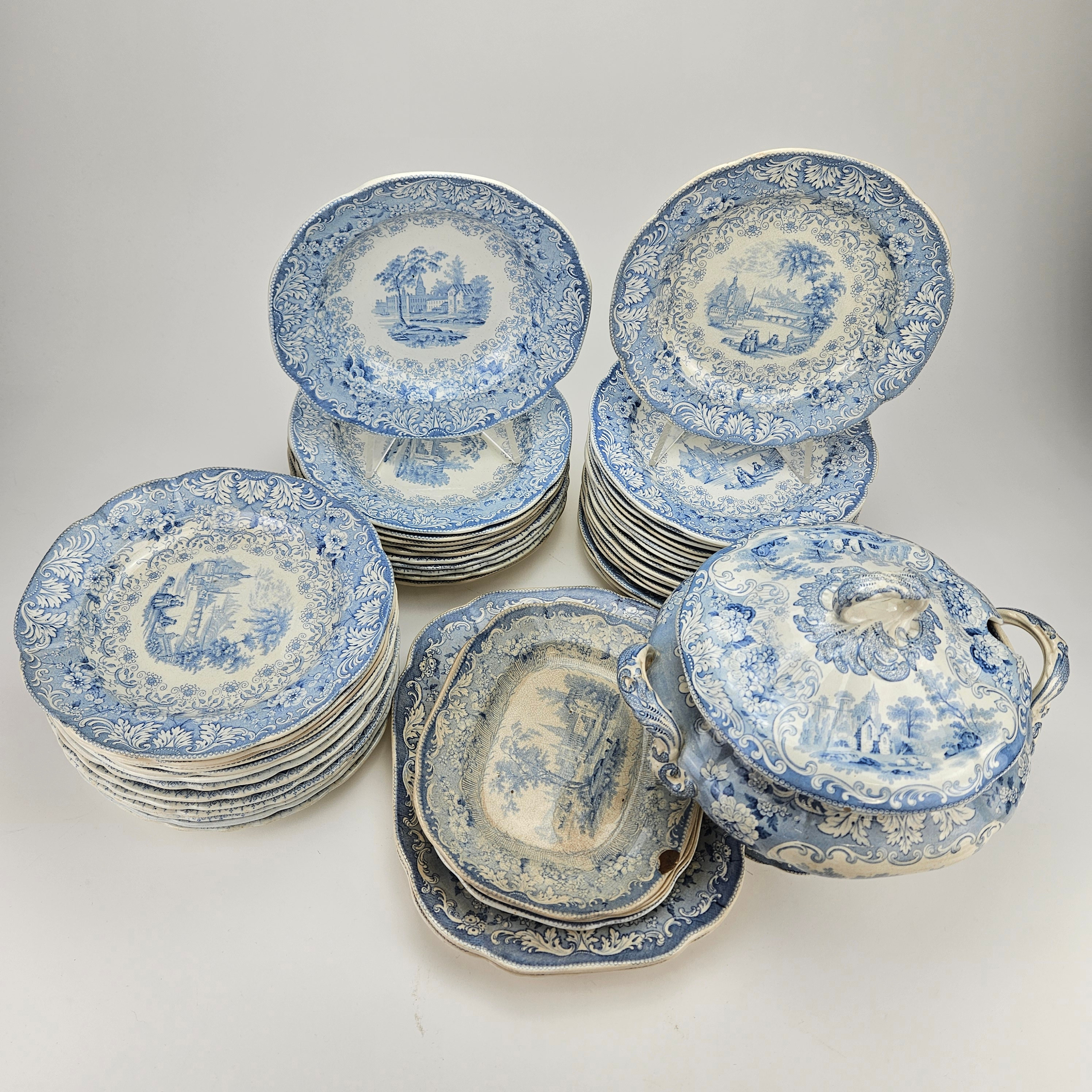 SERVISDELAR, 51 delar, flintgods, Rörstrand, 1800-tal.