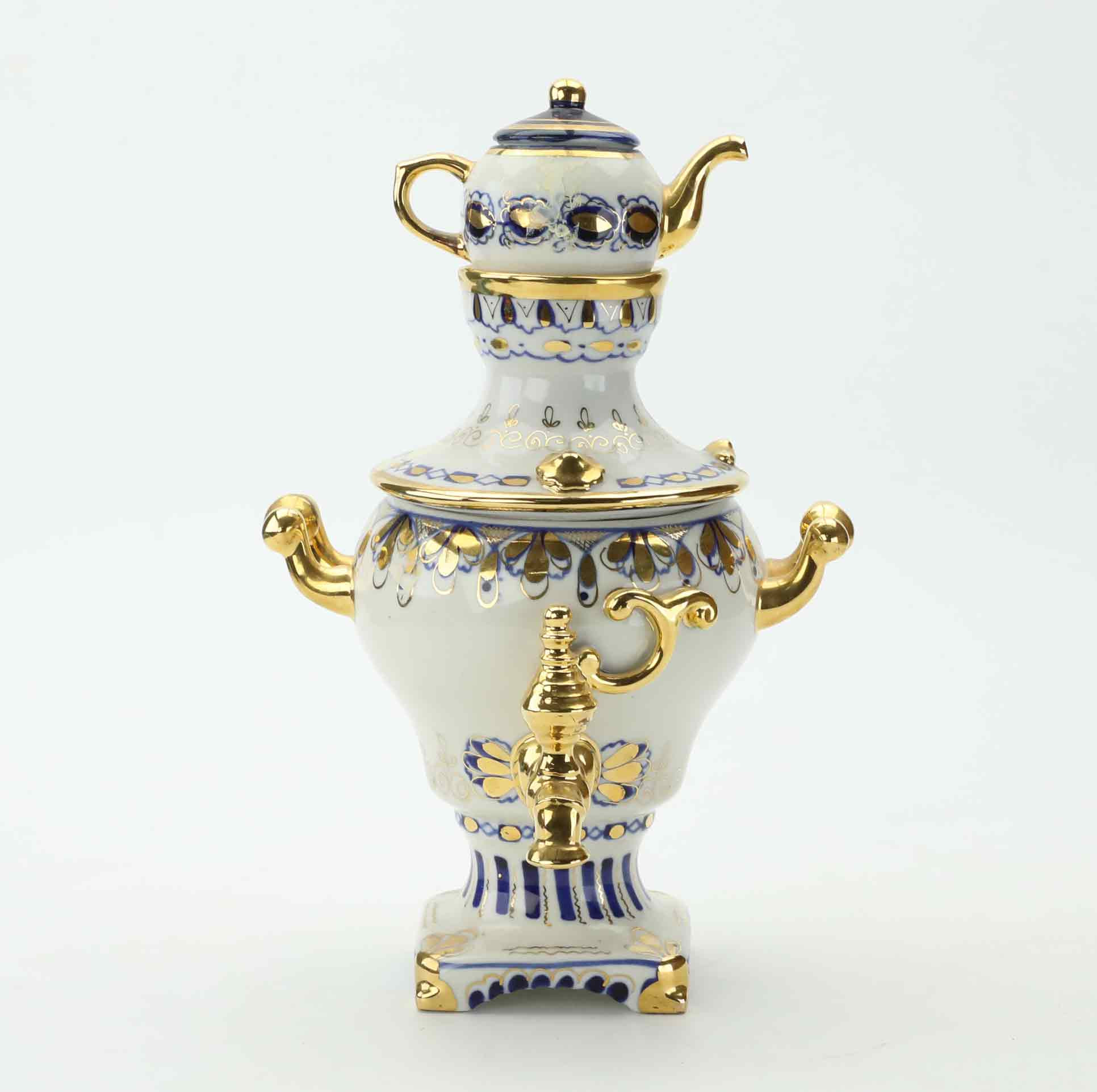 SAMOVAR, porslin, Gzhel, Porcelelain Factory, Ryssland, 1900-tal.