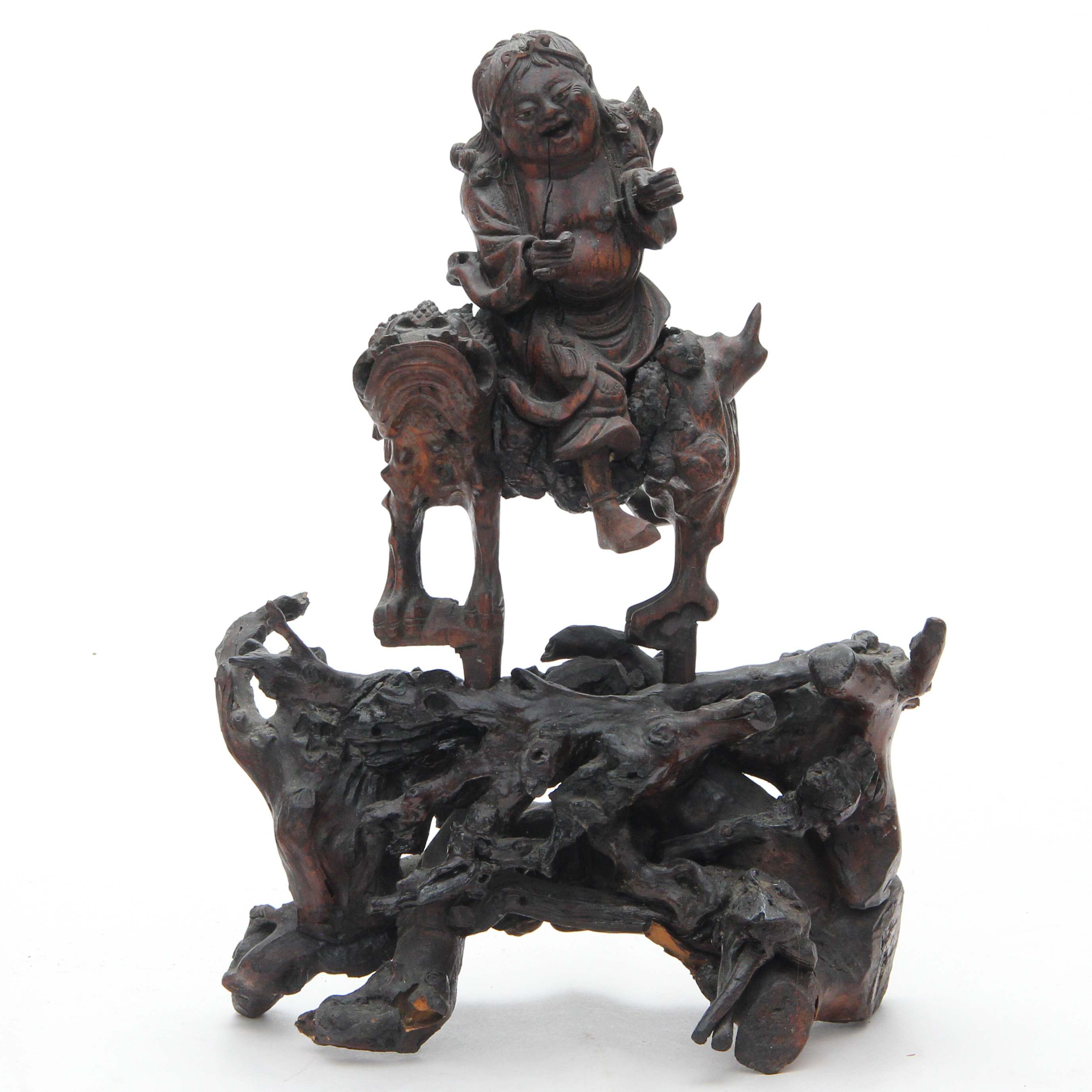 SKULPTUR på sockel, trä, Asien, antik.