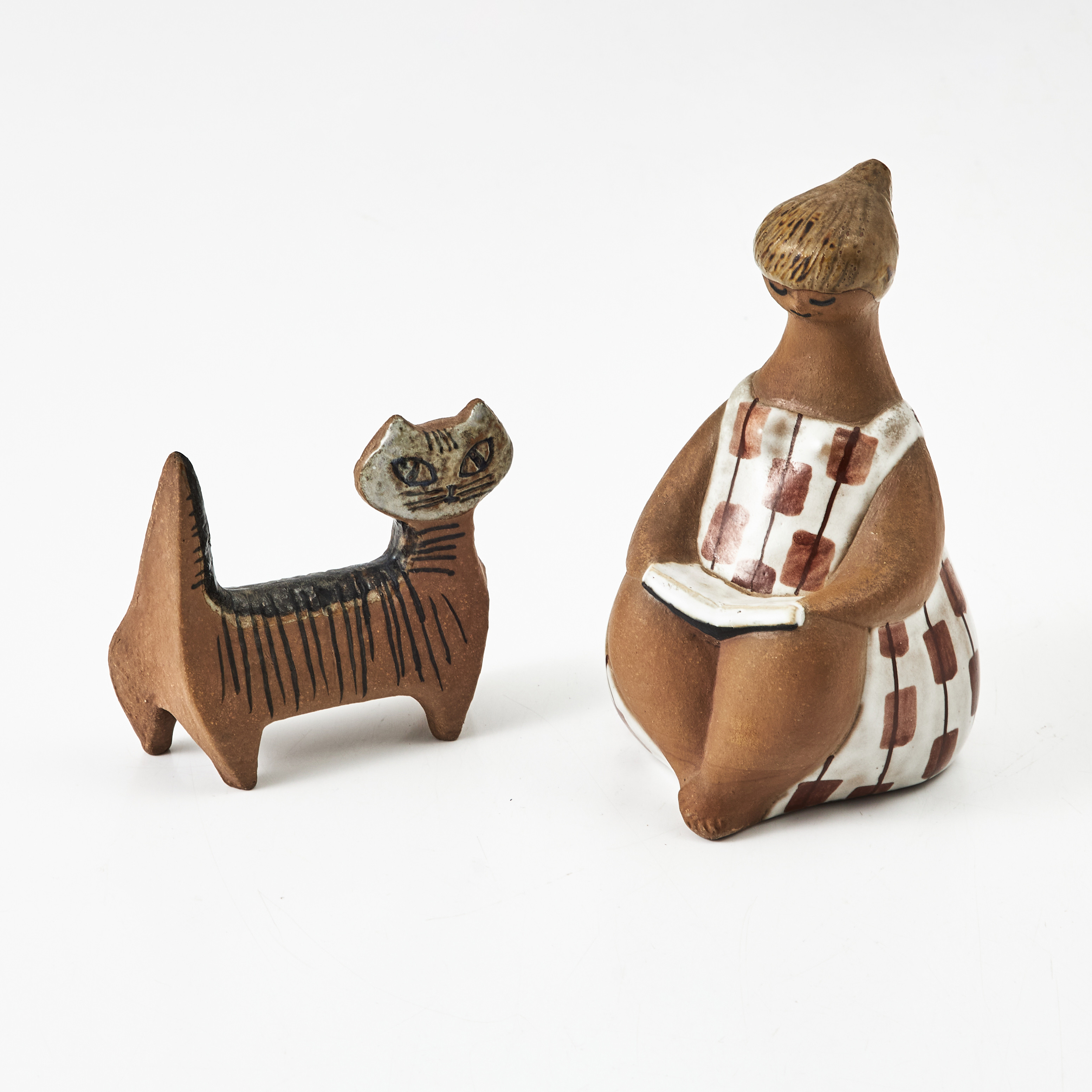 LISA LARSON. Figuriner, katt och flicka - "Charlotta", glaserat stengods, Gustavsberg.