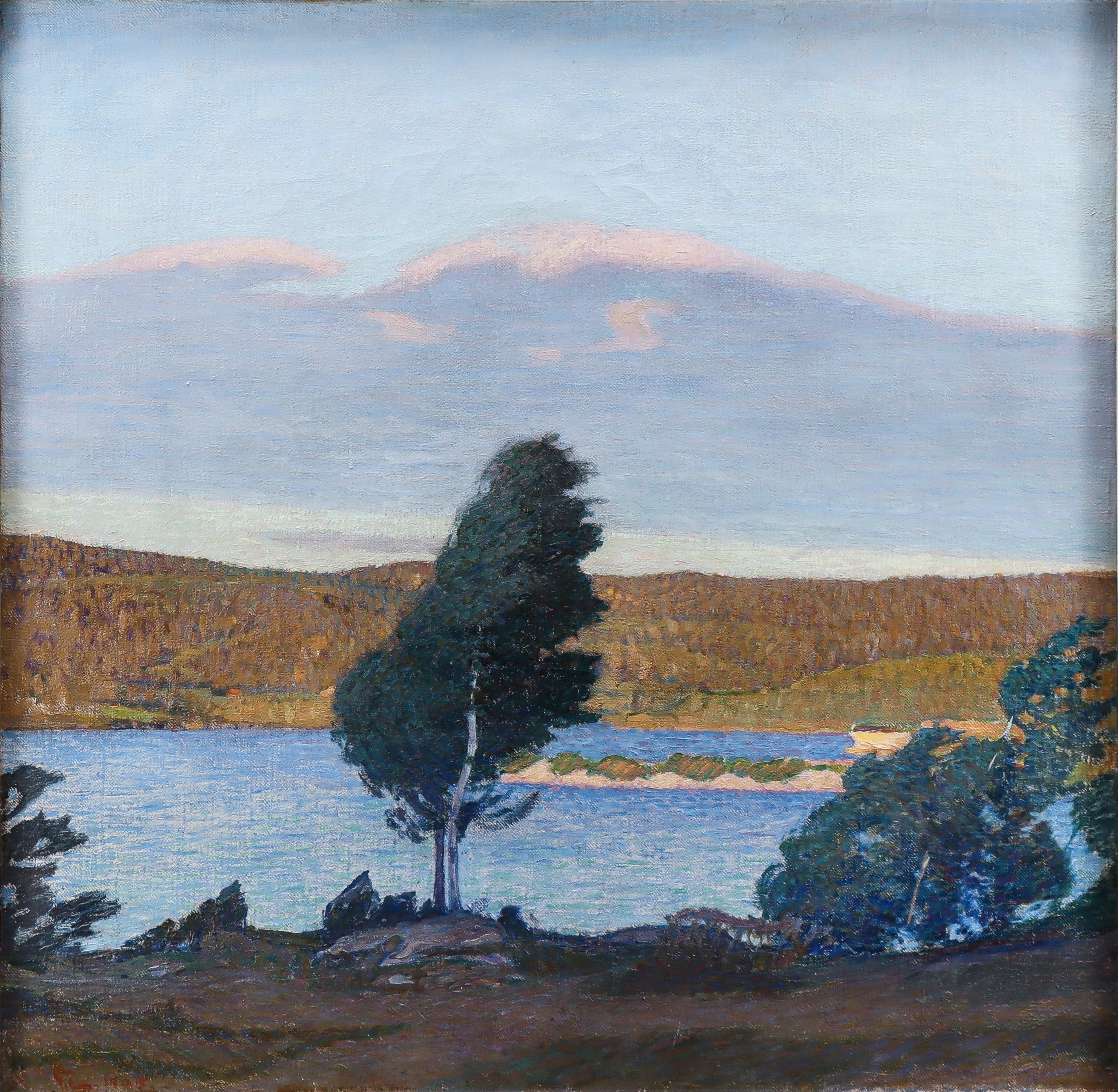 FRITZ LINDSTRÖM. "Sommarafton med frisk bris" - Motiv från Racken, 1905.