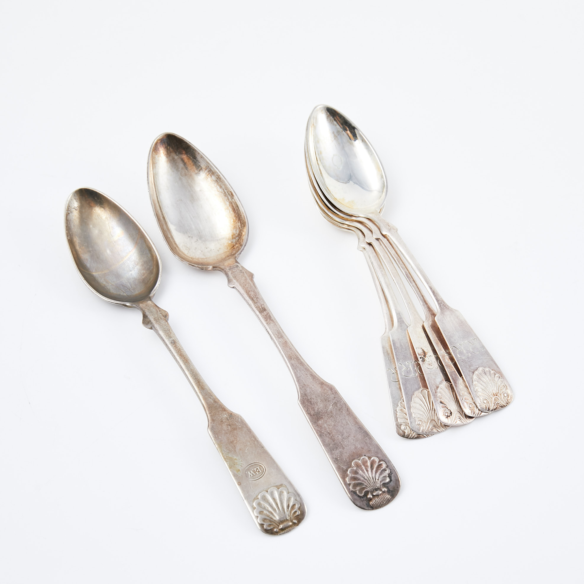 KAFFE OCH TESKEDAR, 7 st, modell "Snäck", Finland, olika mästare, 18/1900-tal.