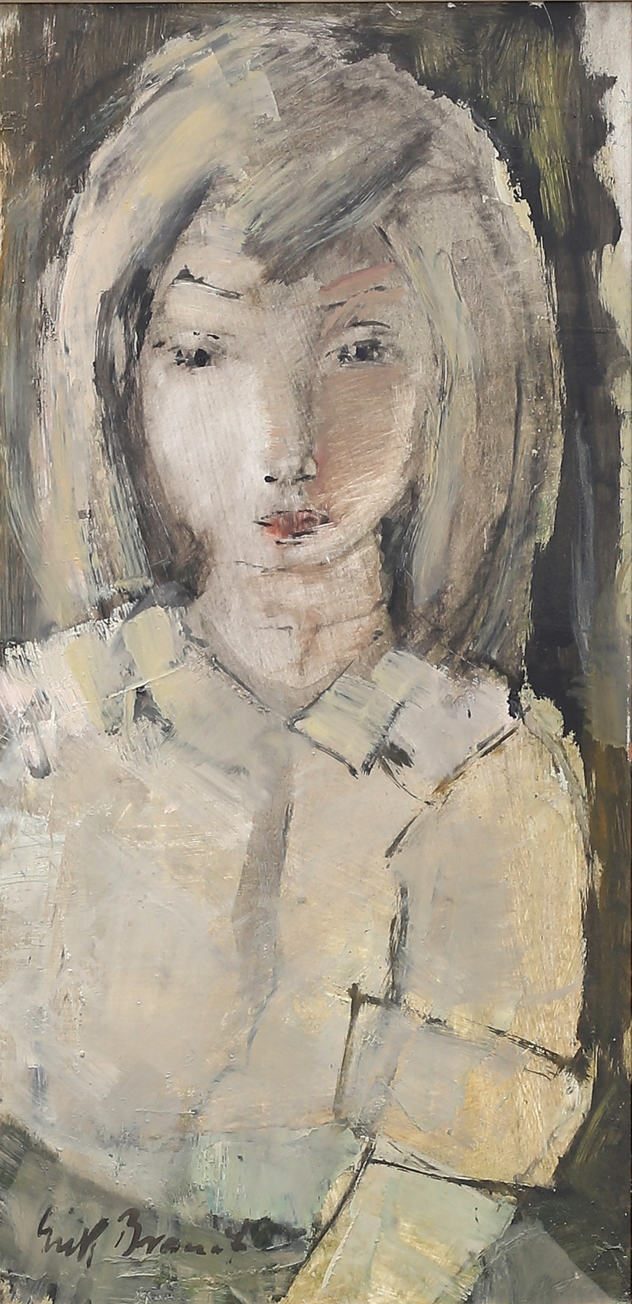 ERIK BRANDT. Flickporträtt, olja på pannå, signerad.