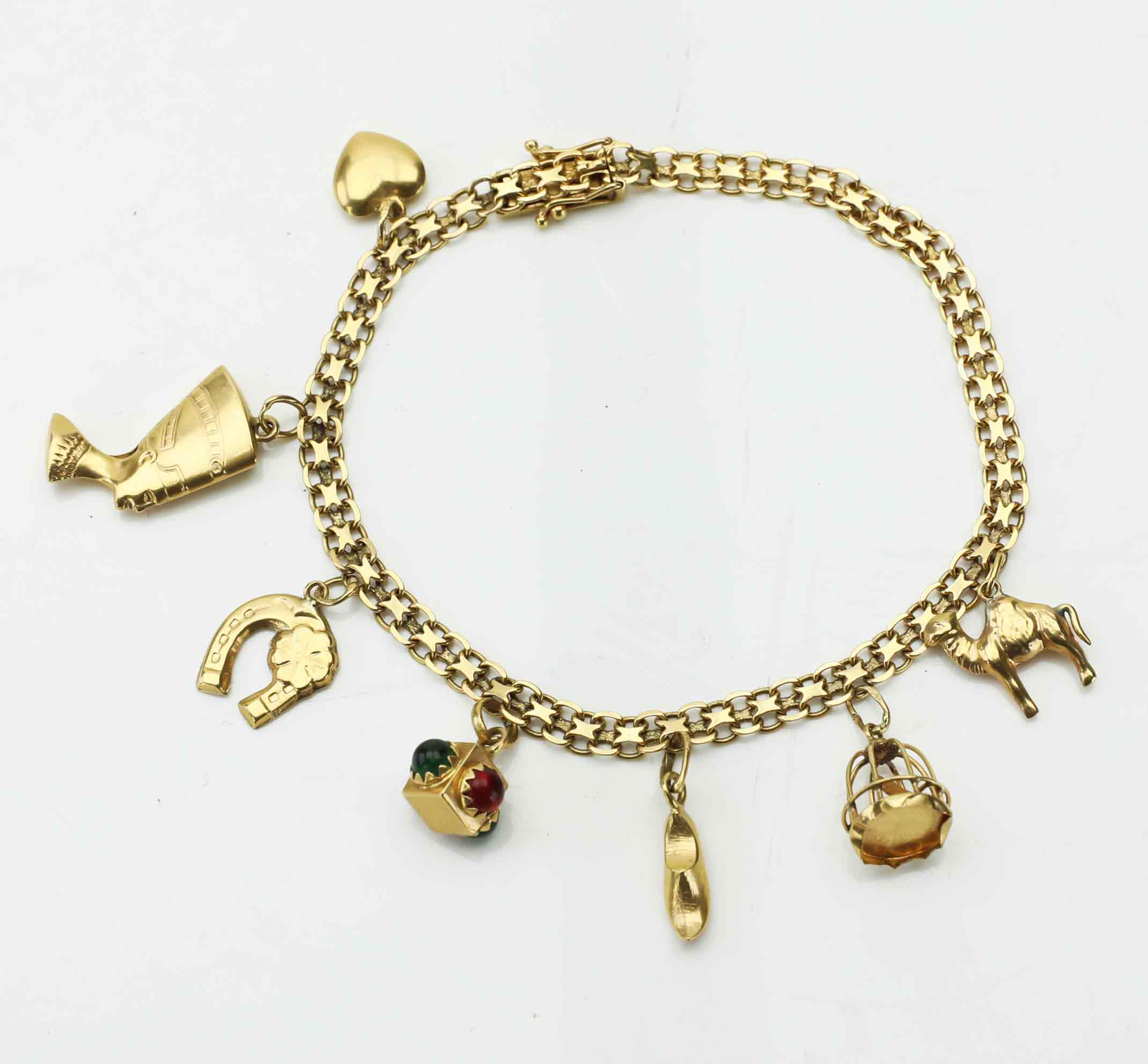 ARMBAND, x-länk, berlocker, guld 18K, Hedens Guldsmeds Ab Bröderna 1961.