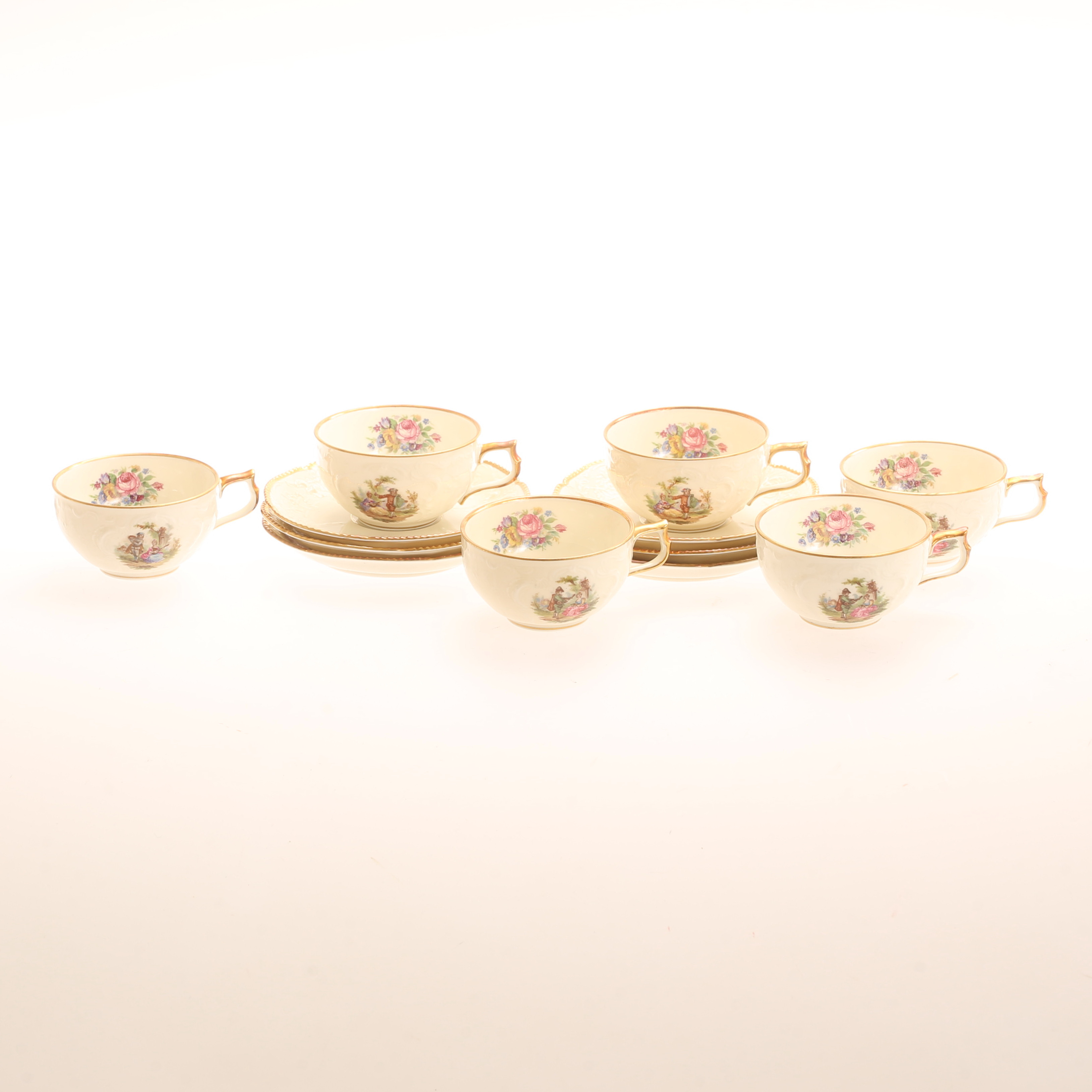 MOCCAKOPPAR med fat, 6 stycken, porslin, "Sanssouci" Rosenthal.