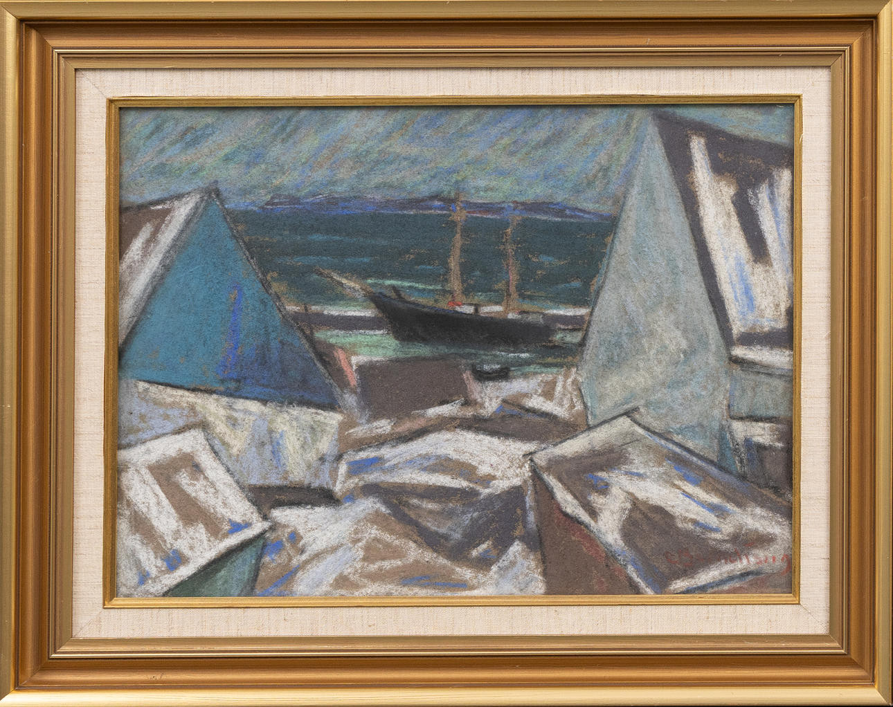 CARL BERNDTSSON. Pastell, "Ålabodarnas hamn" signerad.
