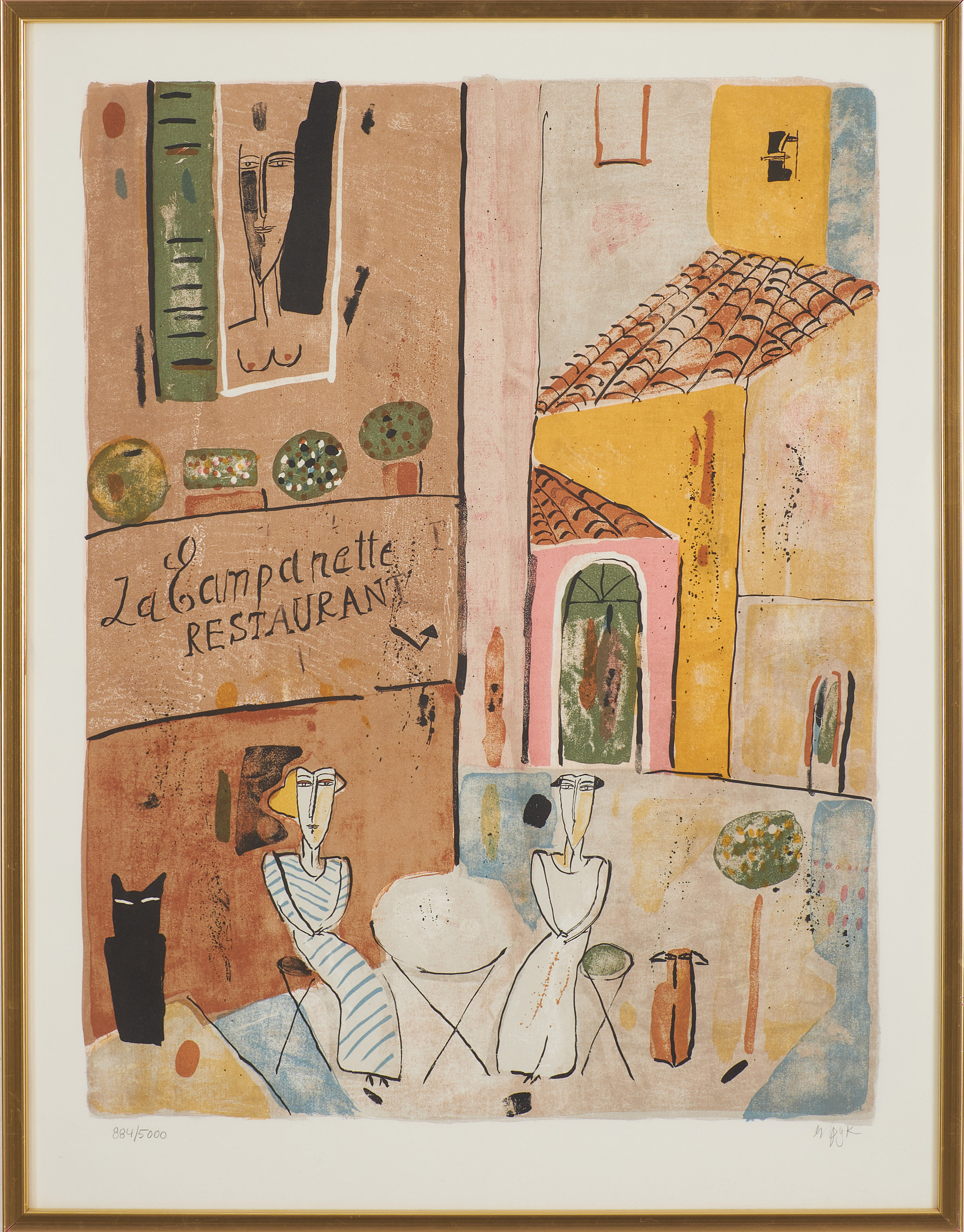 MADELEINE PYK. Caféscen, färglitografi, signerad och numrerad 884/5000.