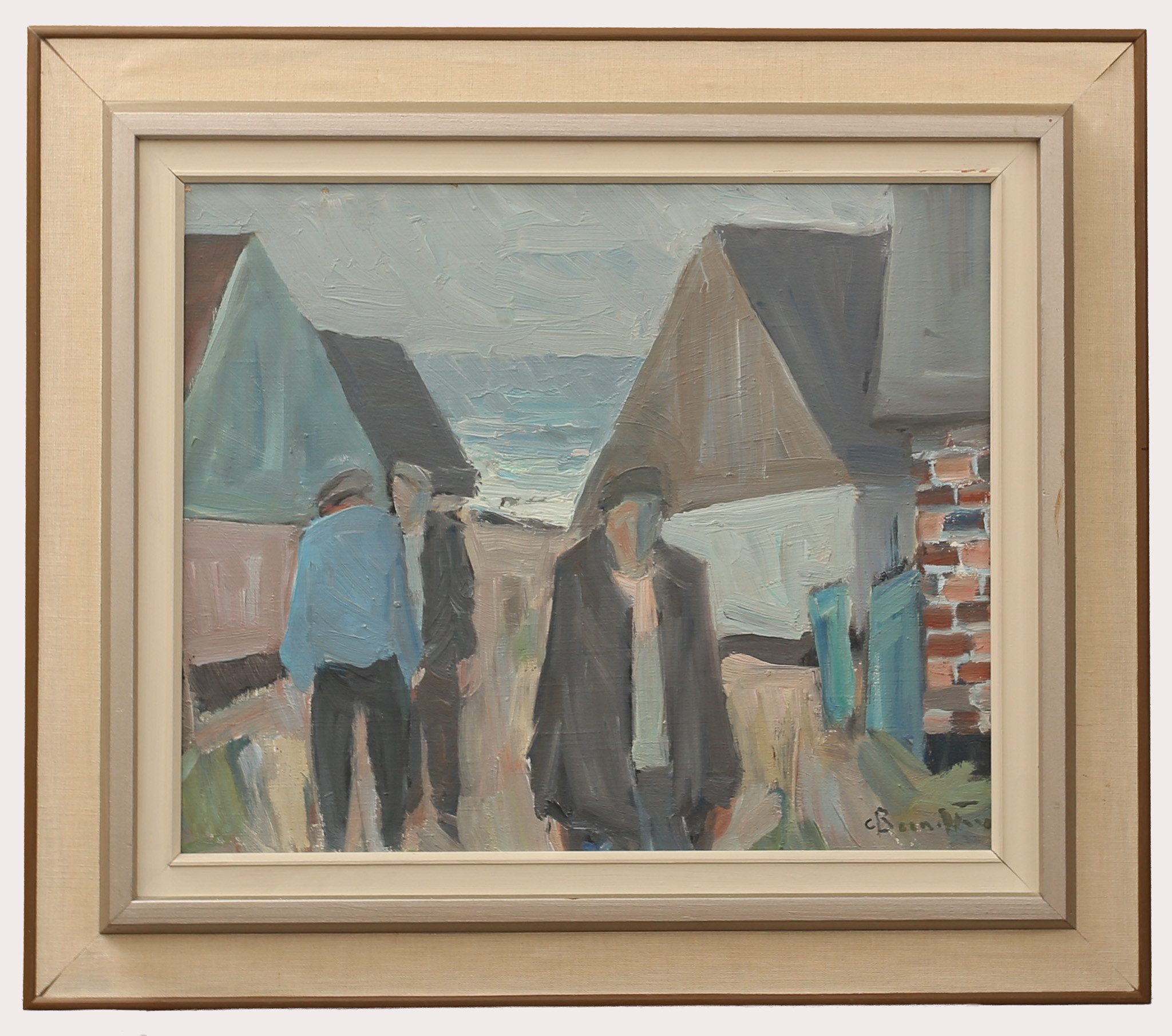 CARL BERNDTSSON. Olja på duk, fiskare vid havet, signerad.