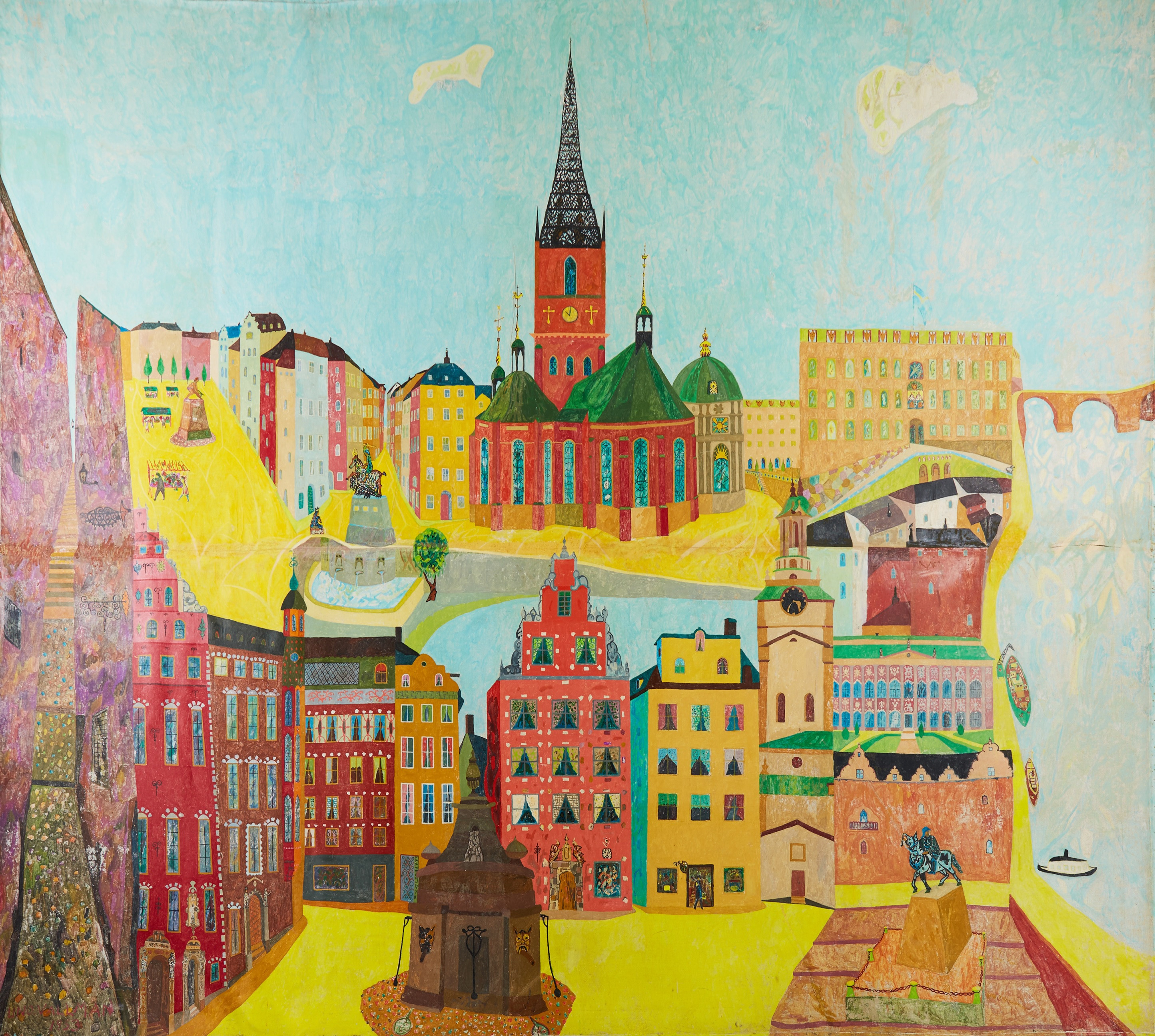 UNO VALLMAN. Stockholm, scen från Gamla Stan, signerad och daterad 1953.