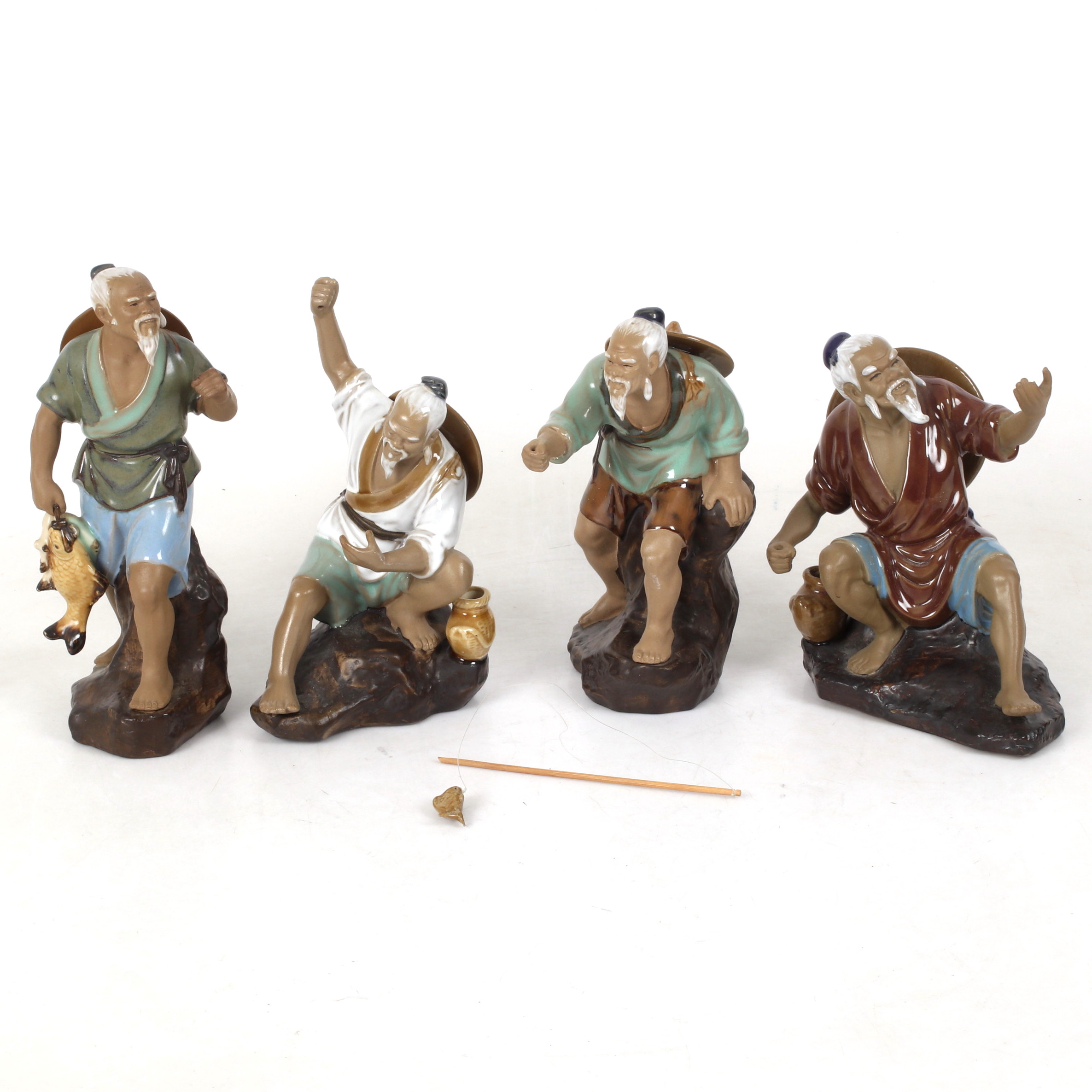 FIGURINER, 4 stycken, fiskare, keramik, Kina, 1900/2000-tal.